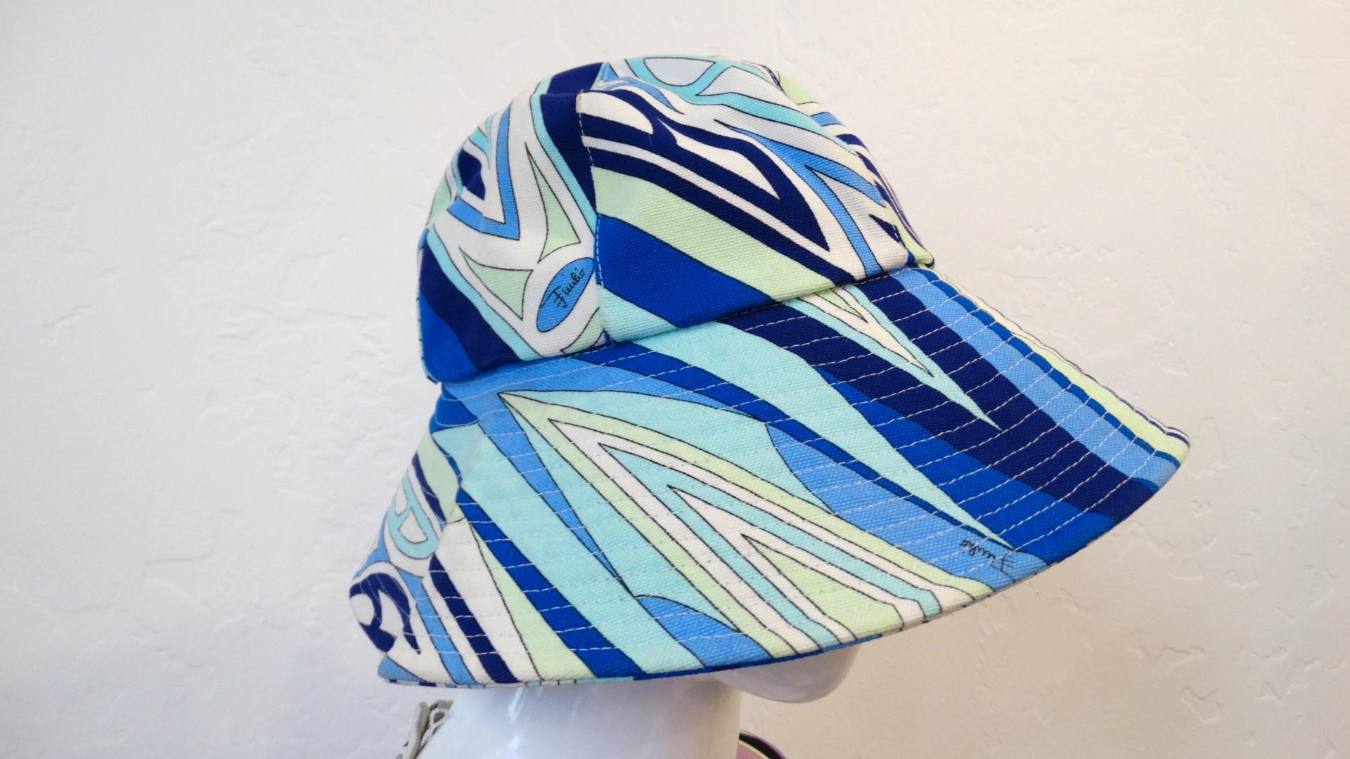 Embrace All The Sunny Weather With This Bucket Hat! Circa late 90s/early 2000s, this Pucci bucket hat features a beautiful abstract motif made up of blues, greens and white. Perfect for a day by the pool, your next vacation or just throw on for your