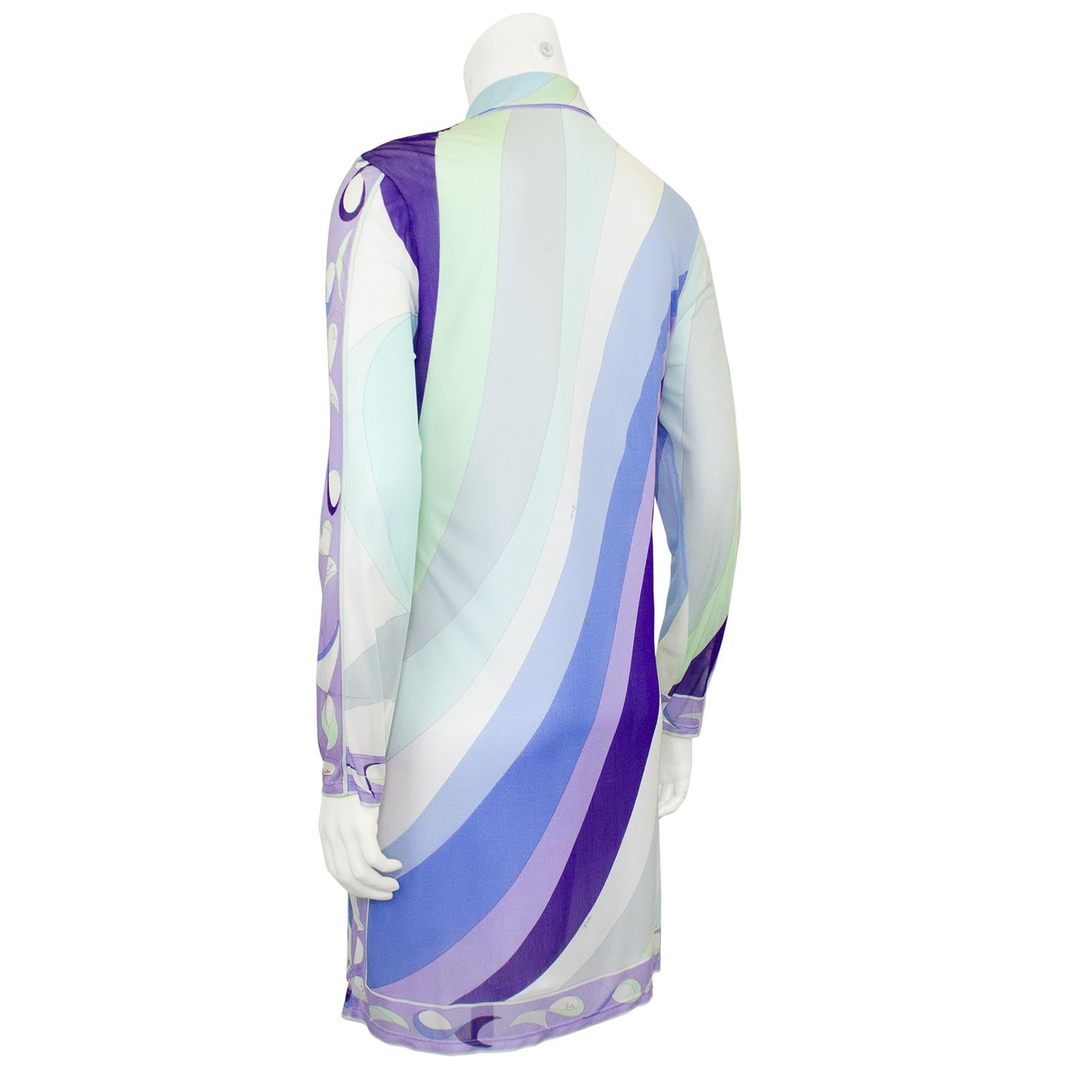 1990s Emilio Pucci Abstract Printed Blue and Purple Tunic In Fair Condition For Sale In Toronto, Ontario