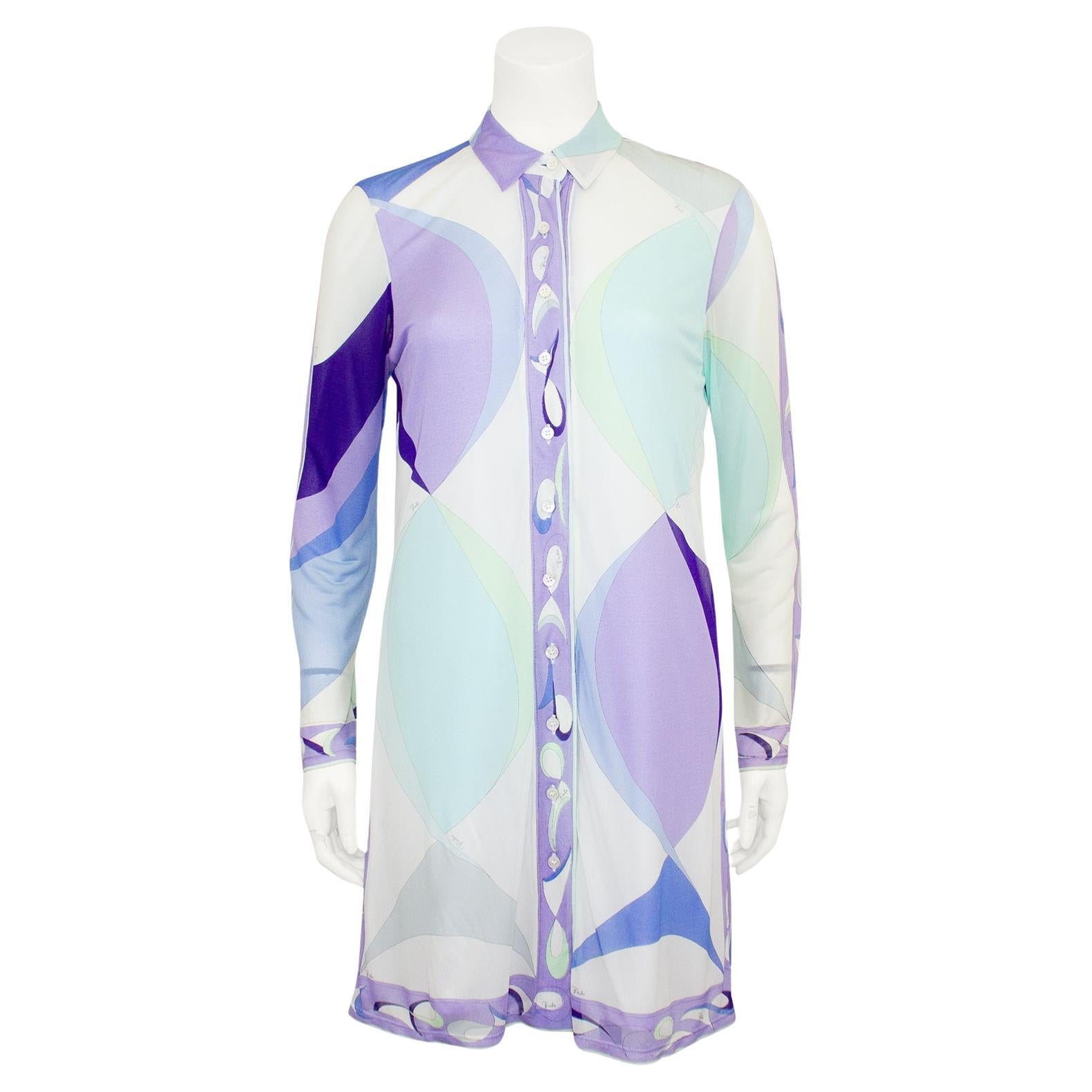 1990s Emilio Pucci Abstract Printed Blue and Purple Tunic For Sale