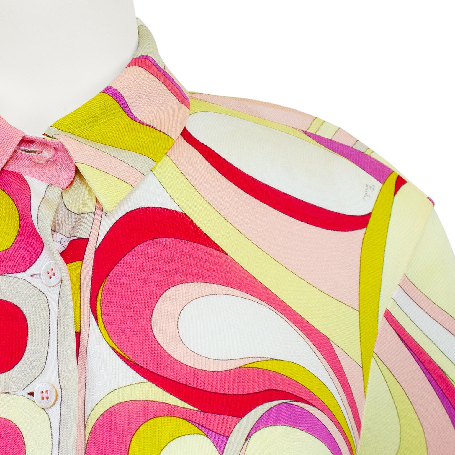 Women's 1990s Emilio Pucci Abstract Printed Pink and Yellow Tunic For Sale