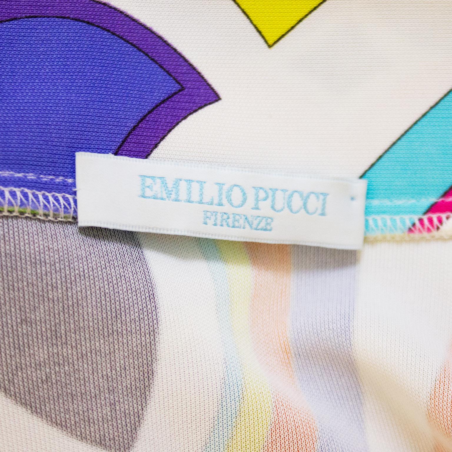 Beige 1990s Emilio Pucci Bright Multi Colour V Neck Top  For Sale