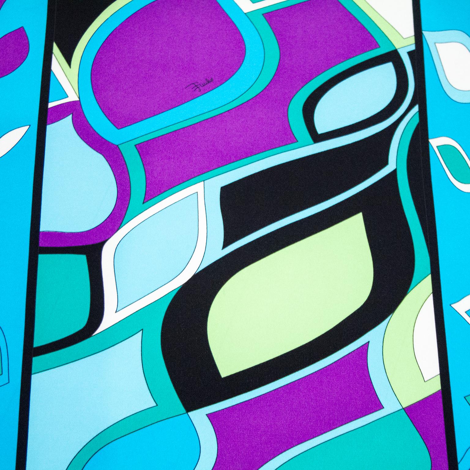 1990s Emilio Pucci Distorted Geometric Printed Narrow Silk Scarf  In Good Condition For Sale In Toronto, Ontario