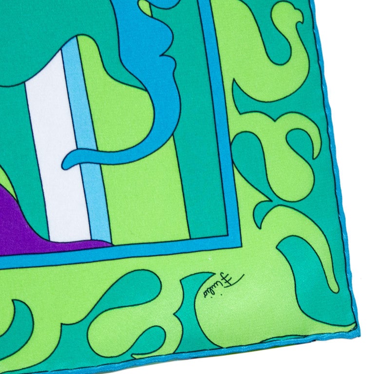 Sciarpa di seta stretta stampata verde e blu Emilio Pucci degli