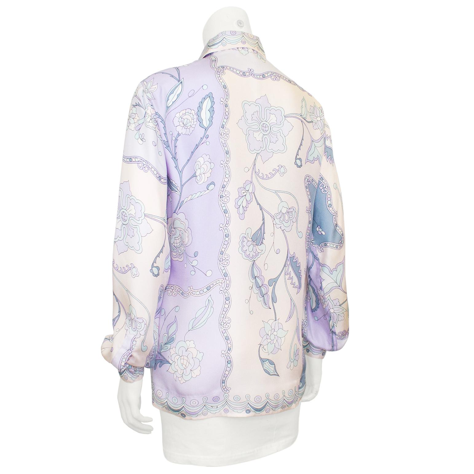 Gray 1990s Emilio Pucci Pastel Floral Silk Shirt  For Sale