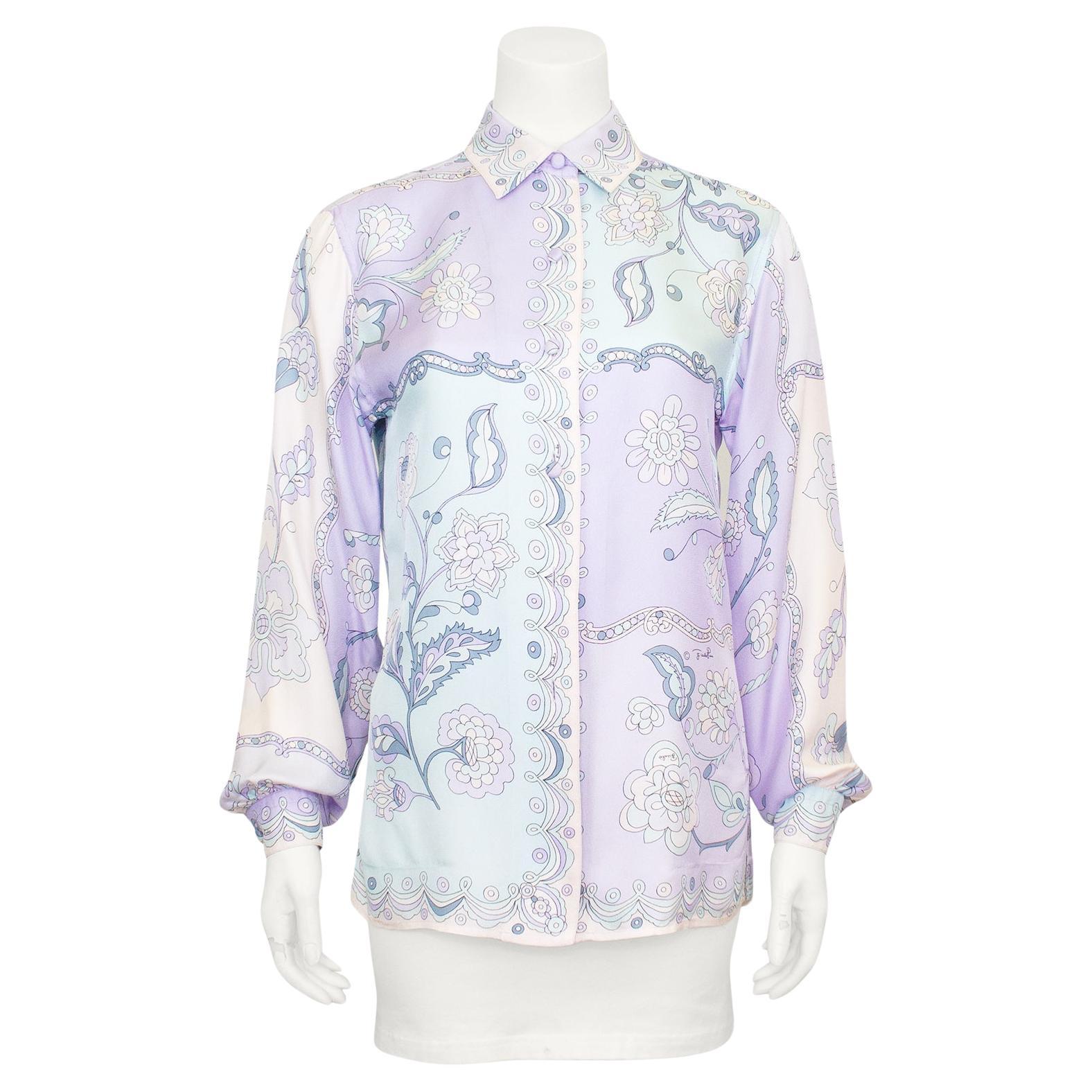 1990s Emilio Pucci Pastel Floral Silk Shirt  For Sale