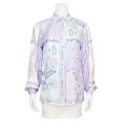 1990er Emilio Pucci Pastellfarbenes geblümtes Seidenhemd 