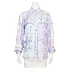 Chemise Emilio Pucci en soie à fleurs pastel des années 1990 