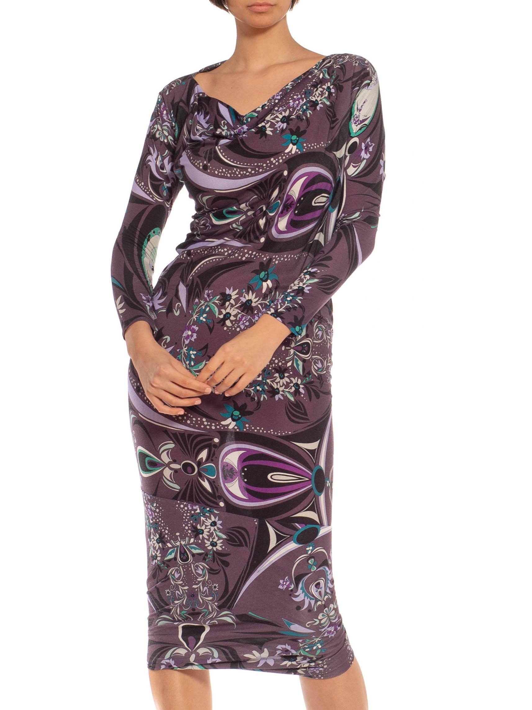 1990S EMILIO PUCCI Purple & Brown Viscose Dress For Sale 4
