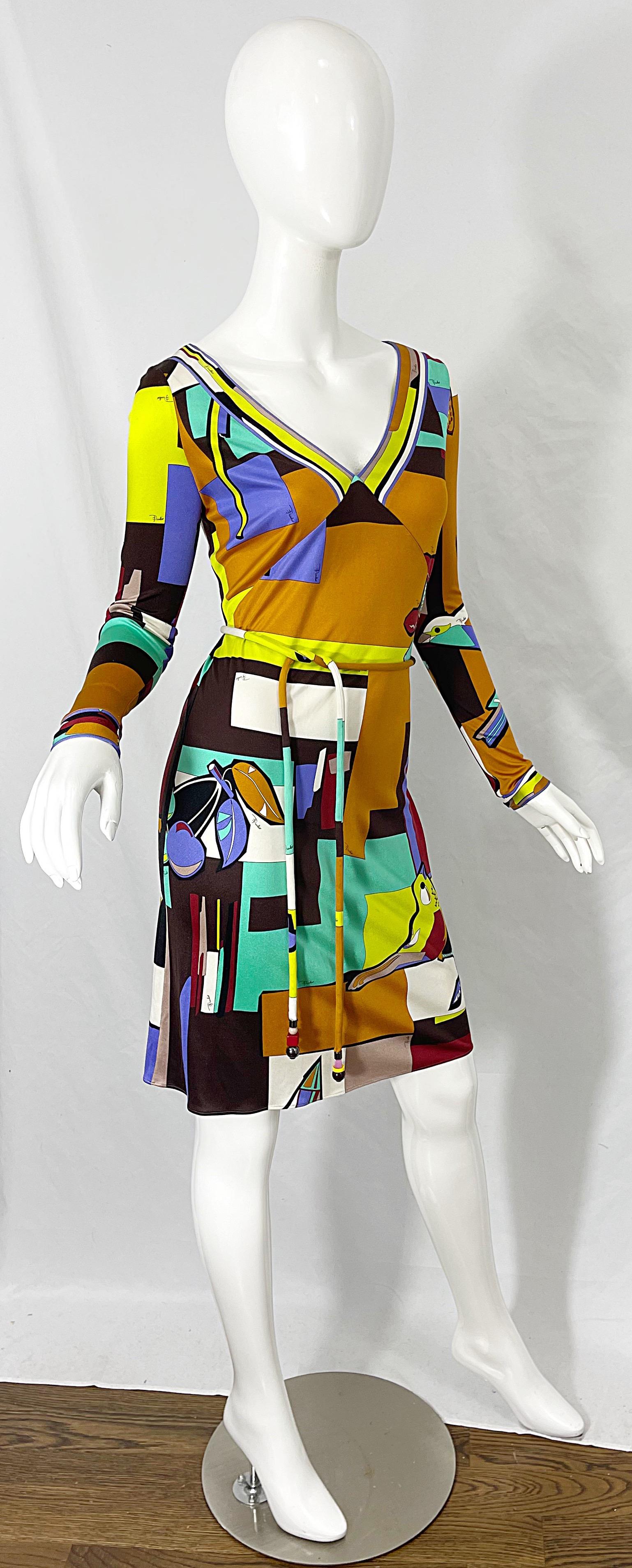 1990s Emilio Pucci Size 4 Novelty Bird Butterfly Print Silk Vintage 90s Dress 6