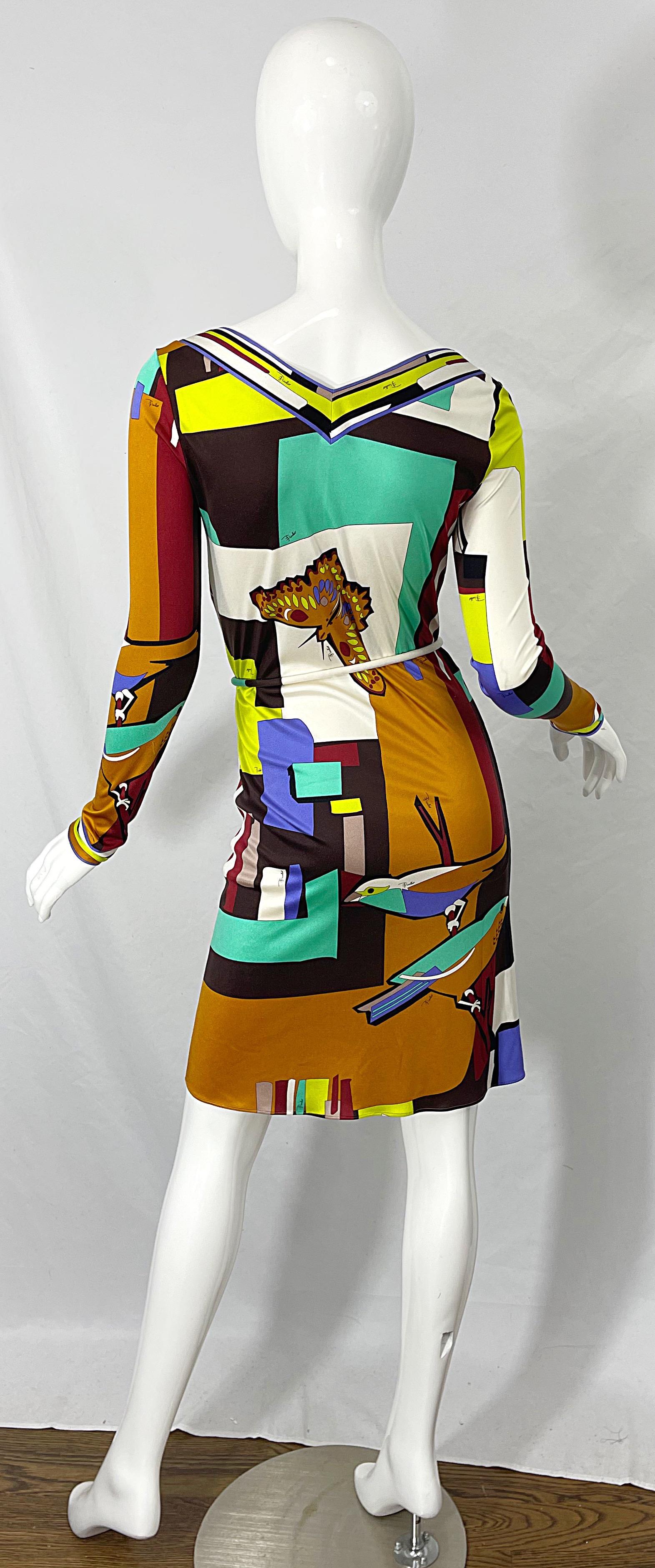 1990s Emilio Pucci Size 4 Novelty Bird Butterfly Print Silk Vintage 90s Dress 7