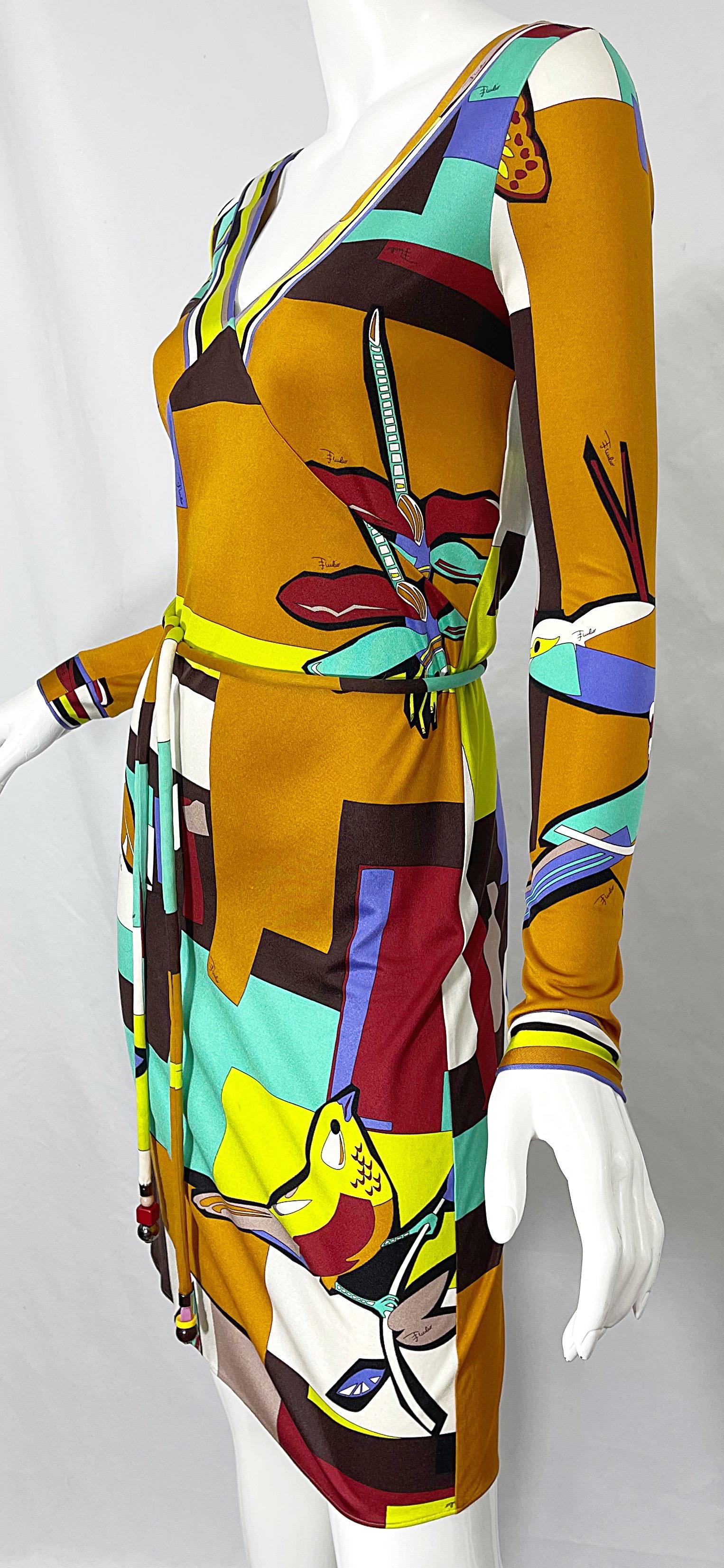1990s Emilio Pucci Size 4 Novelty Bird Butterfly Print Silk Vintage 90s Dress 8