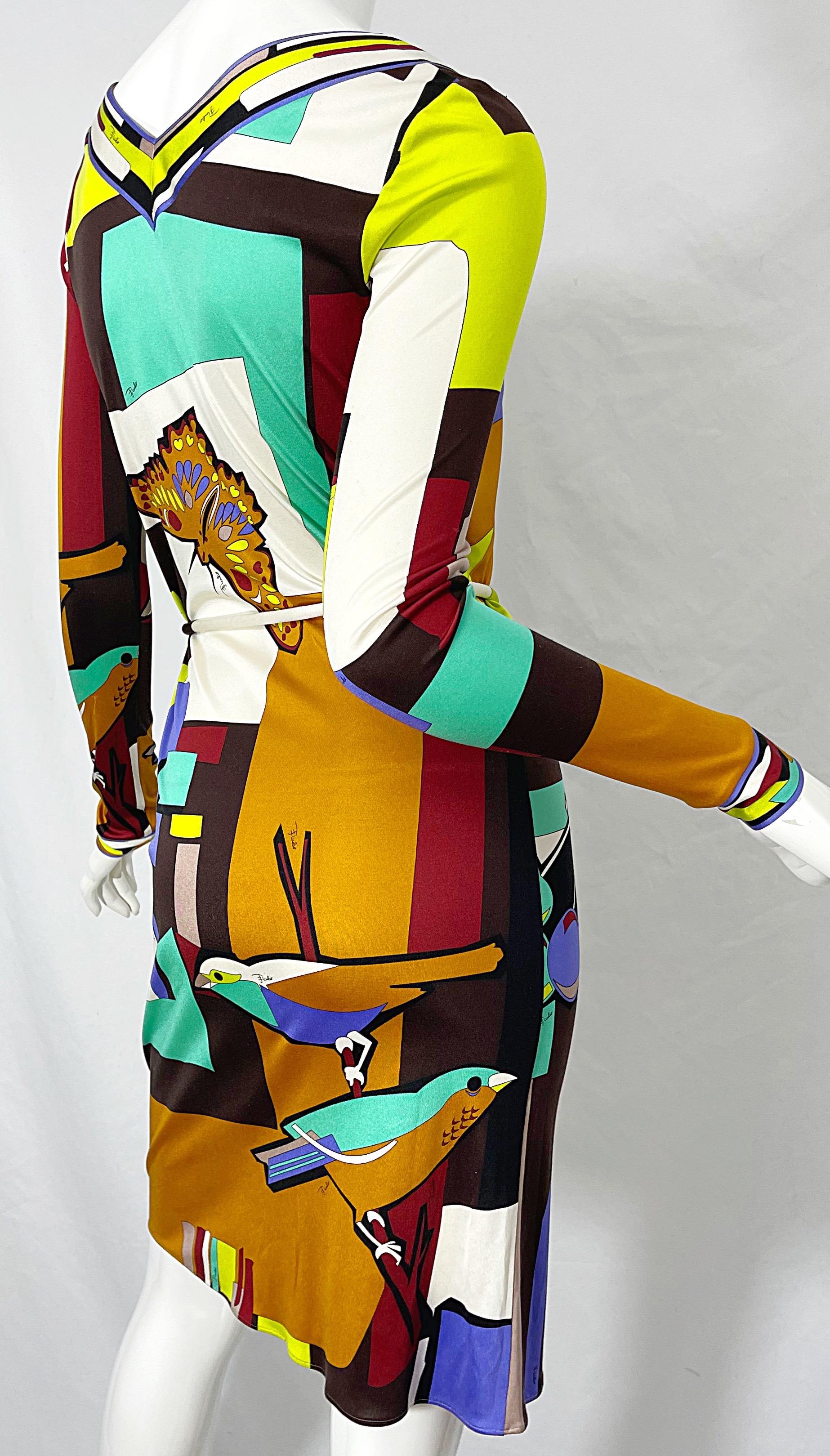 1990s Emilio Pucci Size 4 Novelty Bird Butterfly Print Silk Vintage 90s Dress 9