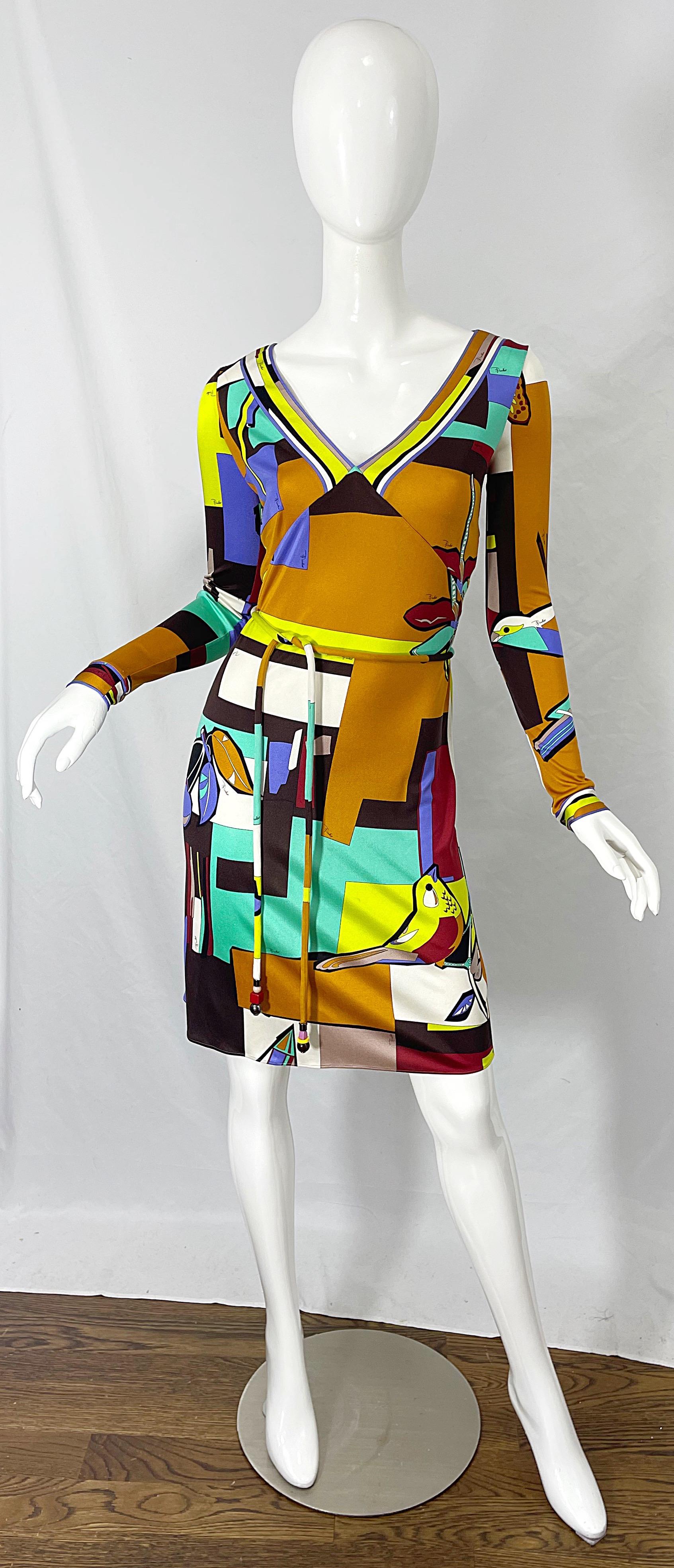 1990s Emilio Pucci Size 4 Novelty Bird Butterfly Print Silk Vintage 90s Dress 10