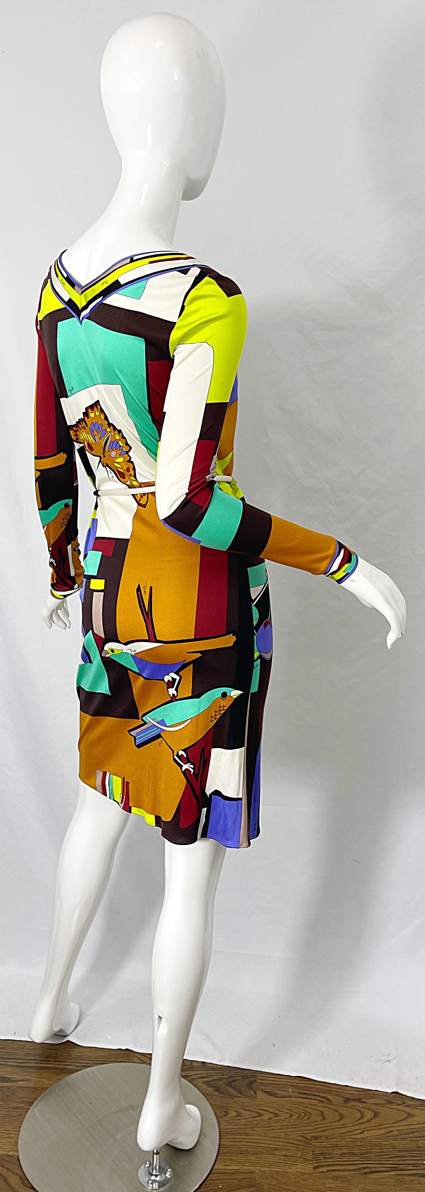 1990s Emilio Pucci Size 4 Novelty Bird Butterfly Print Silk Vintage 90s Dress 2
