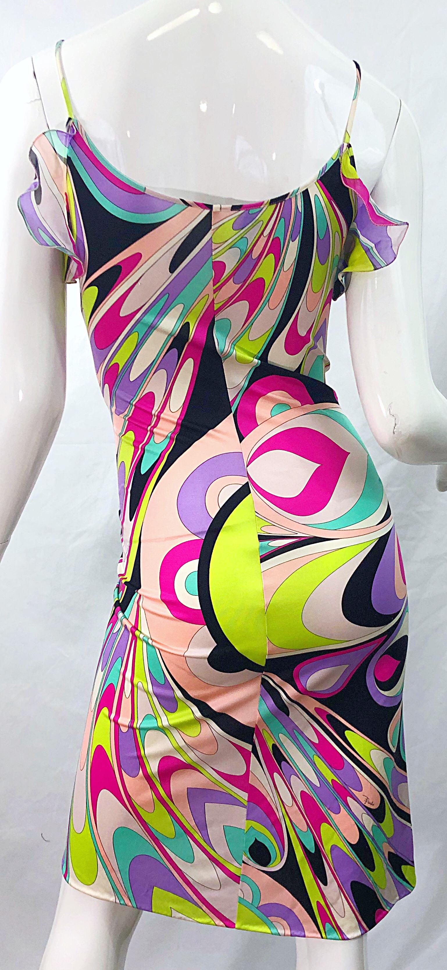 1990s Emilio Pucci Size 8 Silk Jersey Kaleidoscope Print Colorful Vintage Dress 6