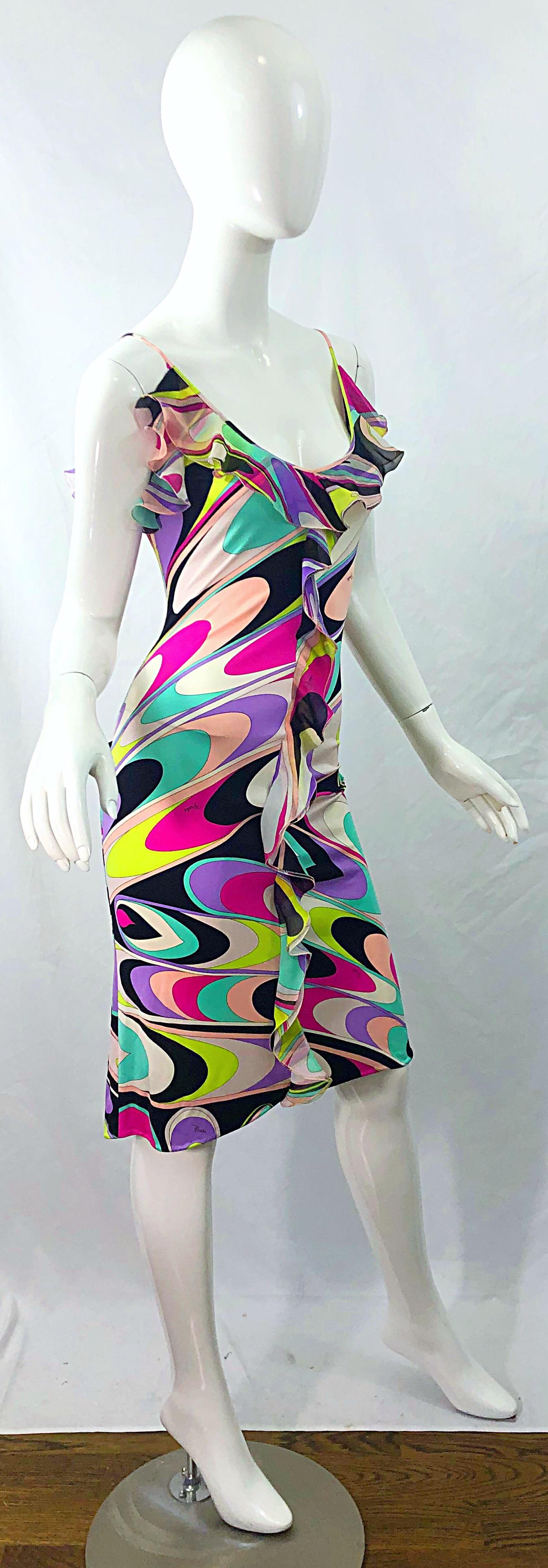 1990s Emilio Pucci Size 8 Silk Jersey Kaleidoscope Print Colorful Vintage Dress 7