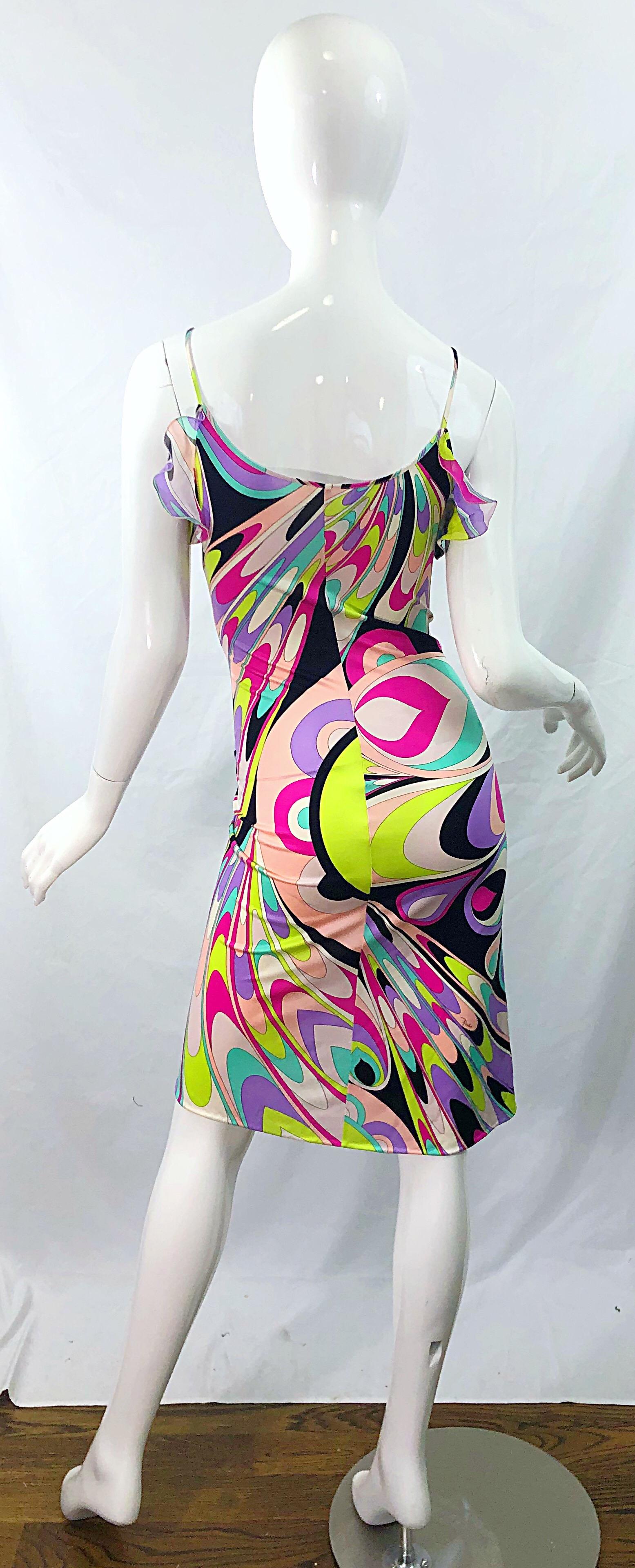 1990er Emilio Pucci buntes Vintage-Kleid aus Seidenjersey mit Kaleidoskop-Print:: Größe 8 Damen