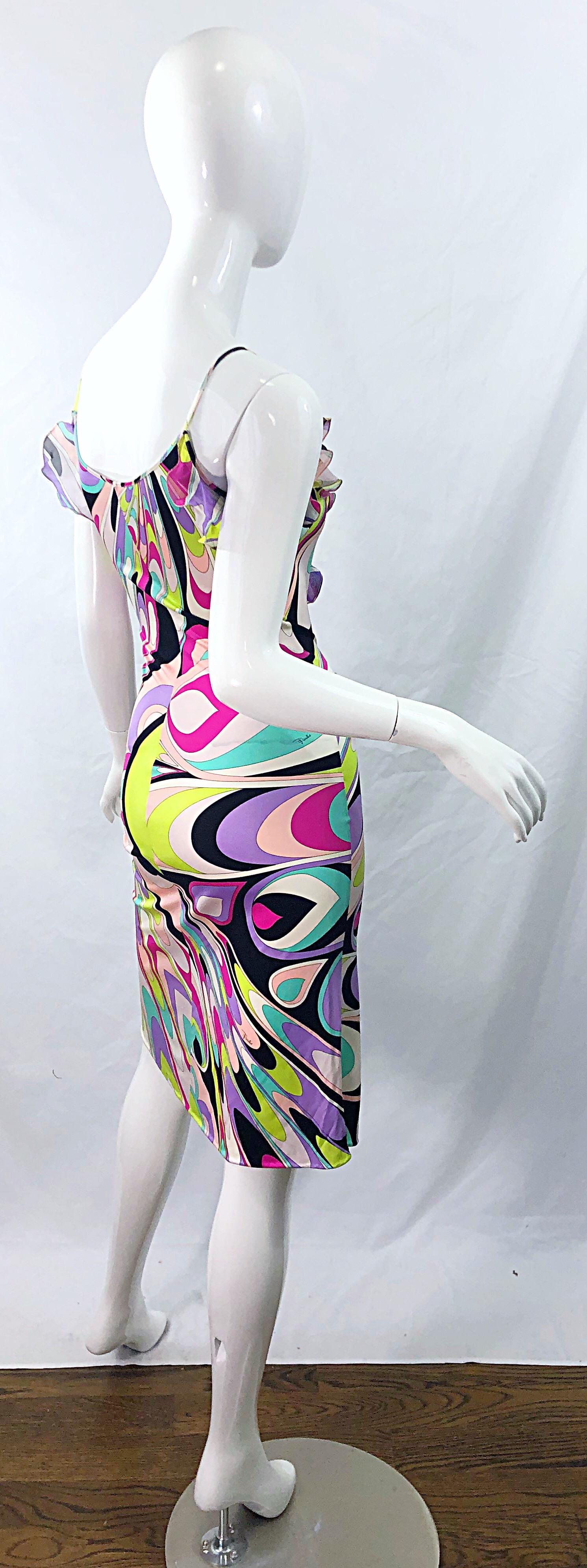 1990s Emilio Pucci Size 8 Silk Jersey Kaleidoscope Print Colorful Vintage Dress 2