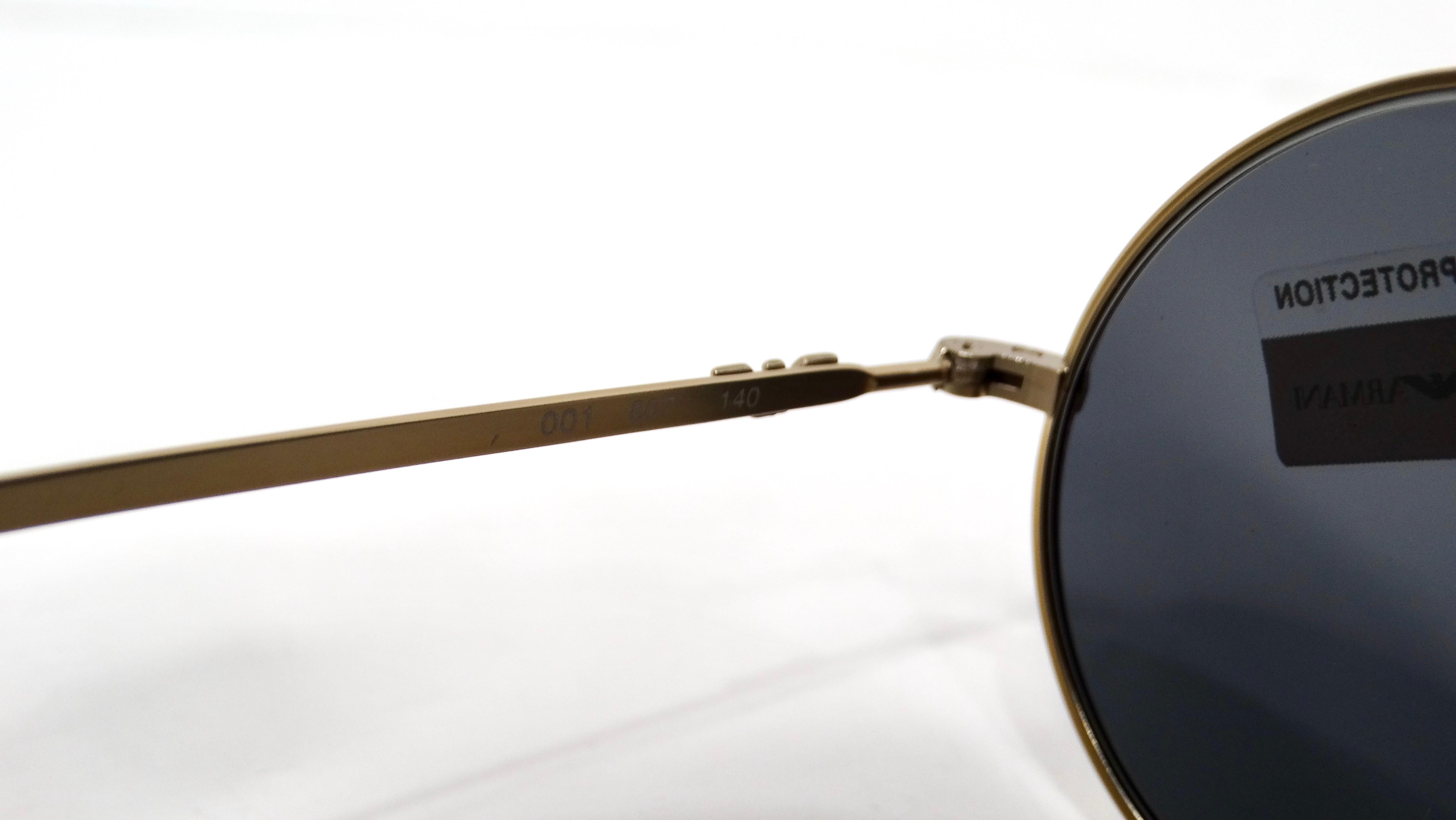 Women's or Men's 1990s Emporio Armani Black Round Frame Gold-Tone Metal Sunglasses For Sale