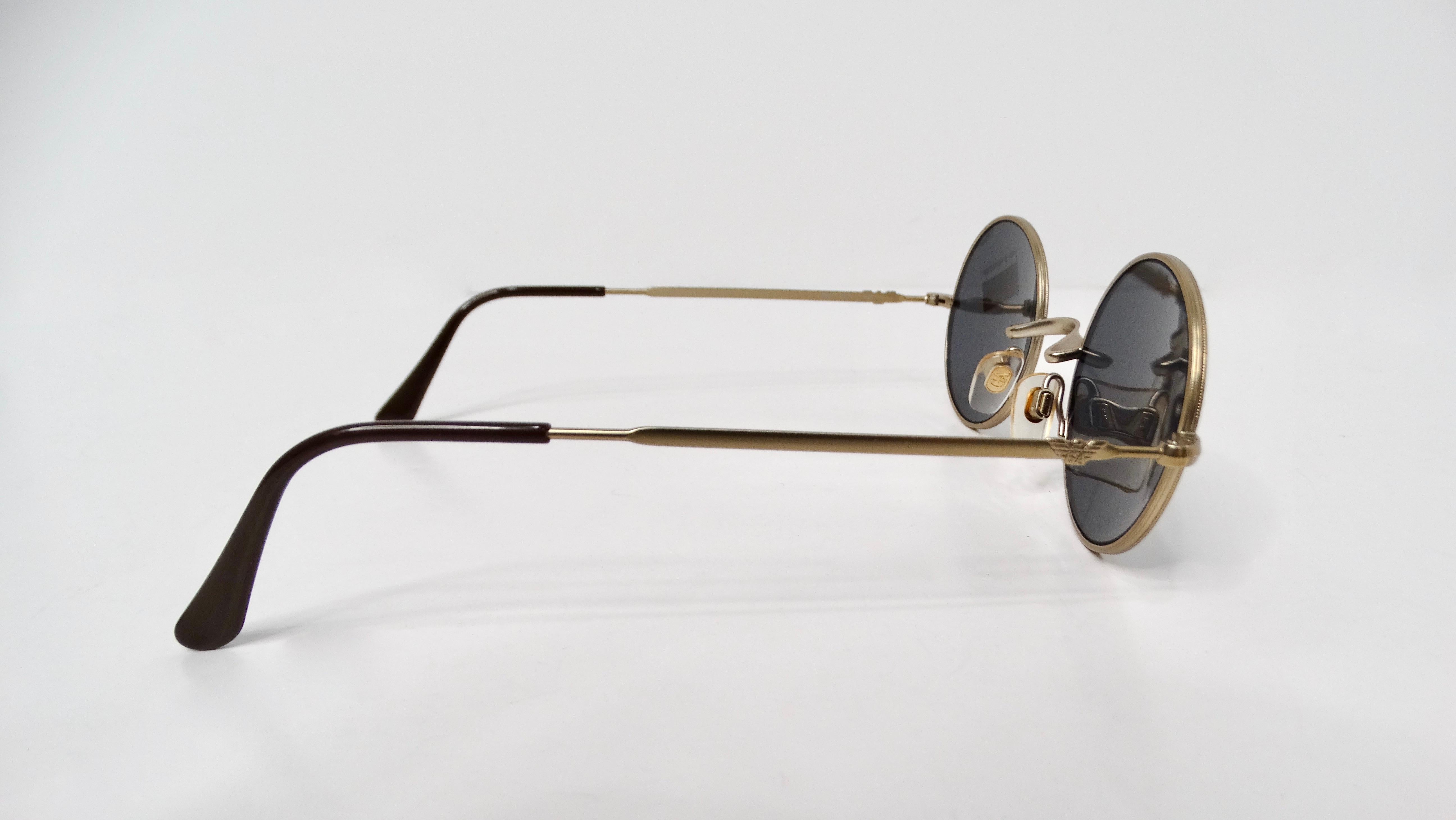 1990s Emporio Armani Black Round Frame Gold-Tone Metal Sunglasses For Sale 2