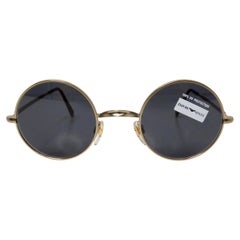 1990s Emporio Armani Black Round Frame Gold-Tone Metal Sunglasses