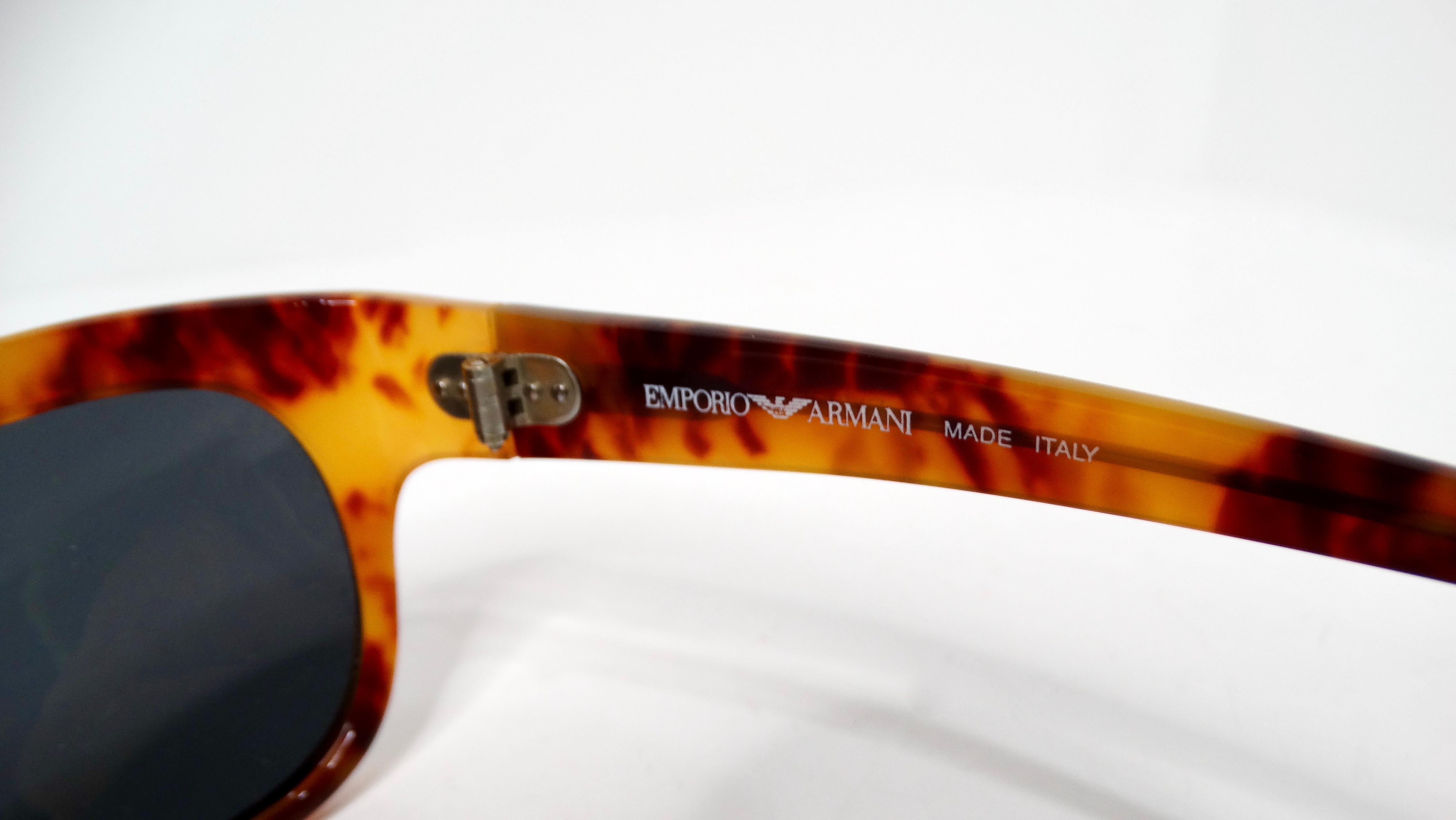 Women's or Men's 1990s Emporio Armani Brown Tortoise Wayfarer Sunglasses For Sale