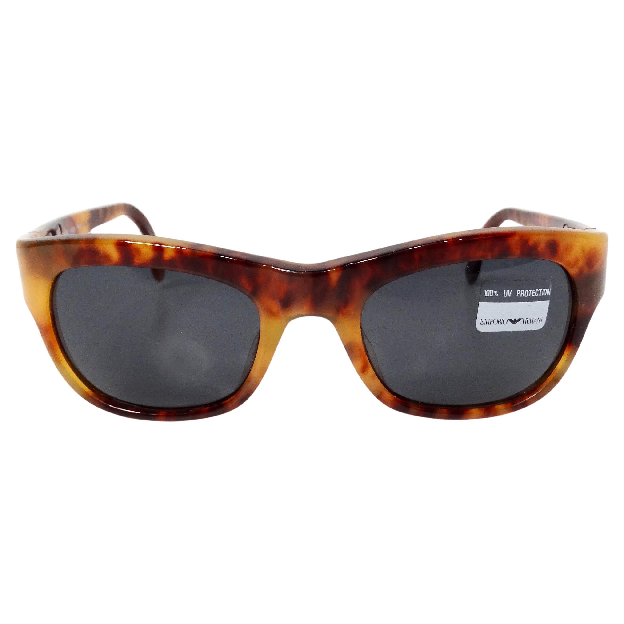 1990s Emporio Armani Brown Tortoise Wayfarer Sunglasses For Sale