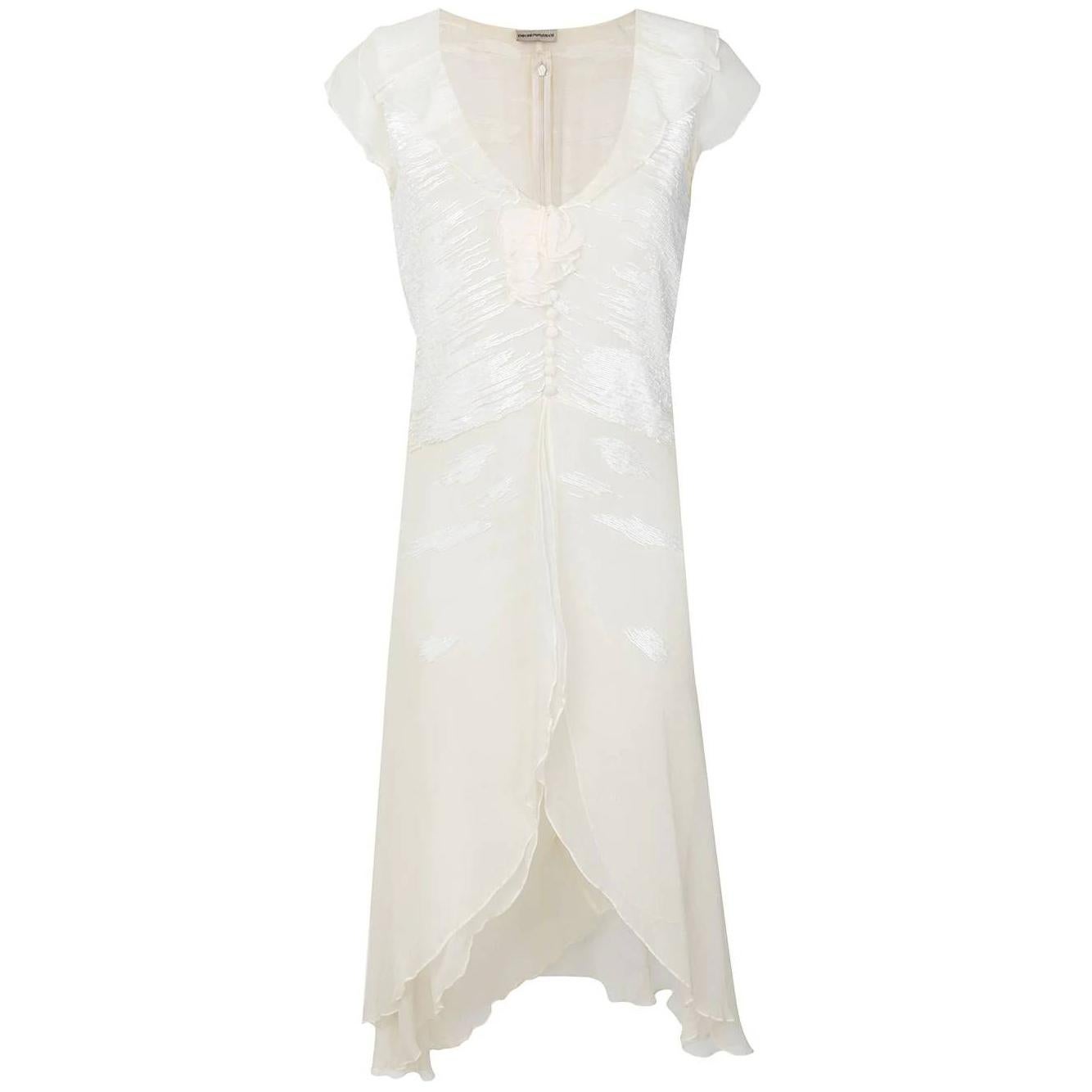 1990s Emporio Armani White Wedding Dress With Flounce