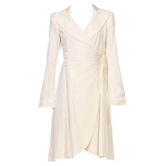 Retro 1990S EMPORIO ARMANI White Wide Lapel Blazer Style Wrap  Dress