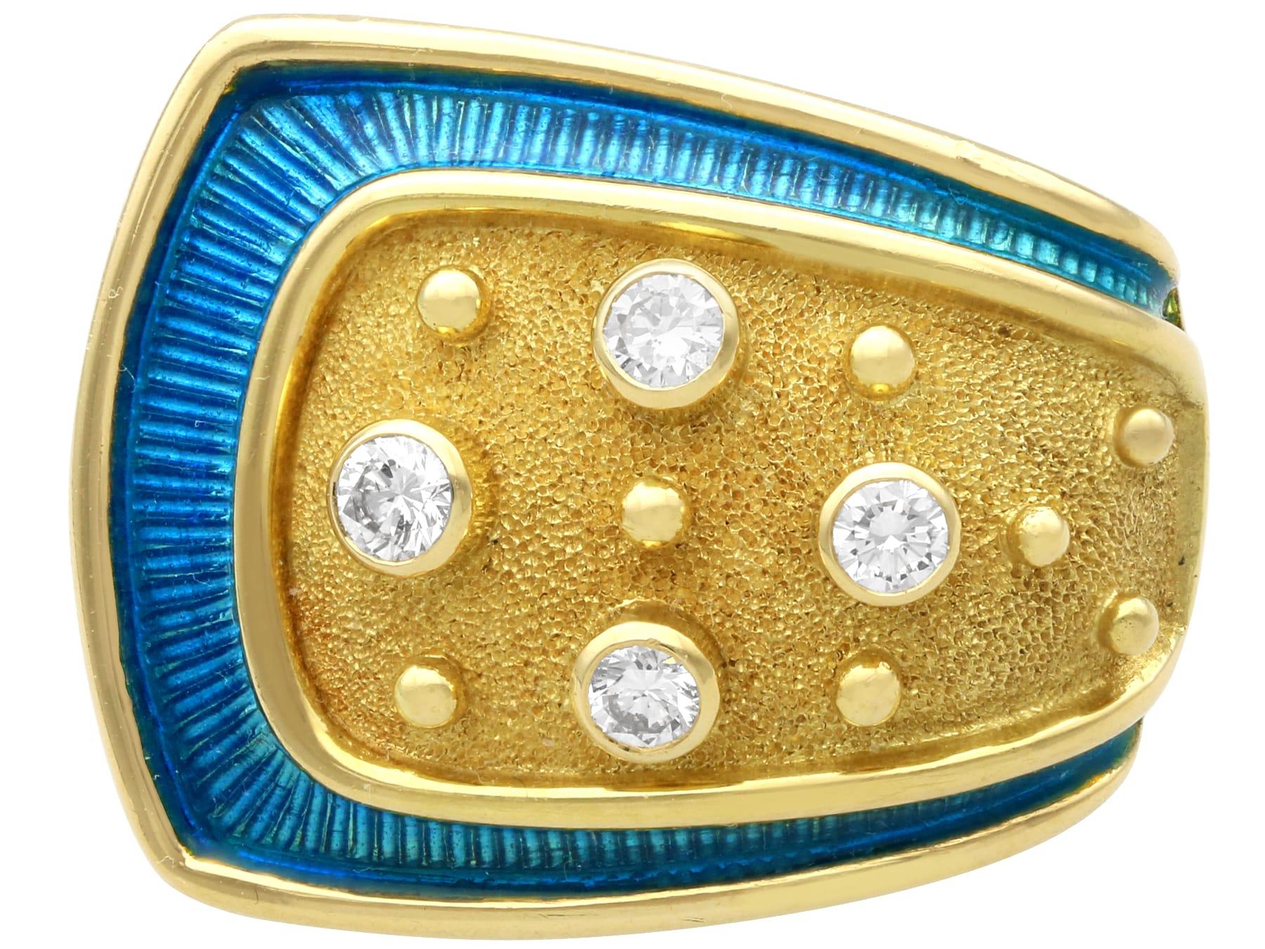 Round Cut 1990s Enamel 0.88 Carat Diamond and 18k Yellow Gold Earrings by De Vroomen For Sale