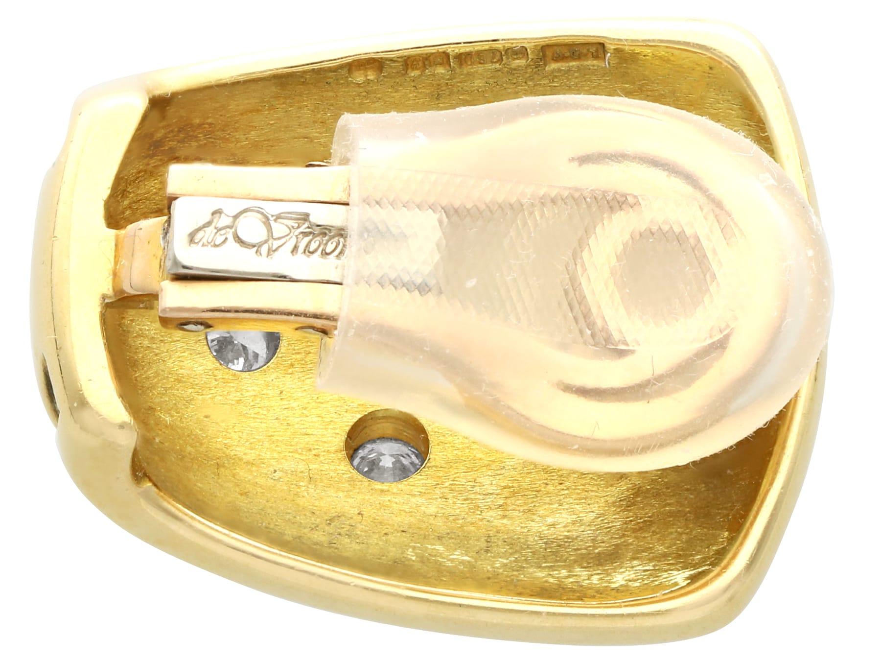 Women's or Men's 1990s Enamel 0.88 Carat Diamond and 18k Yellow Gold Earrings by De Vroomen For Sale