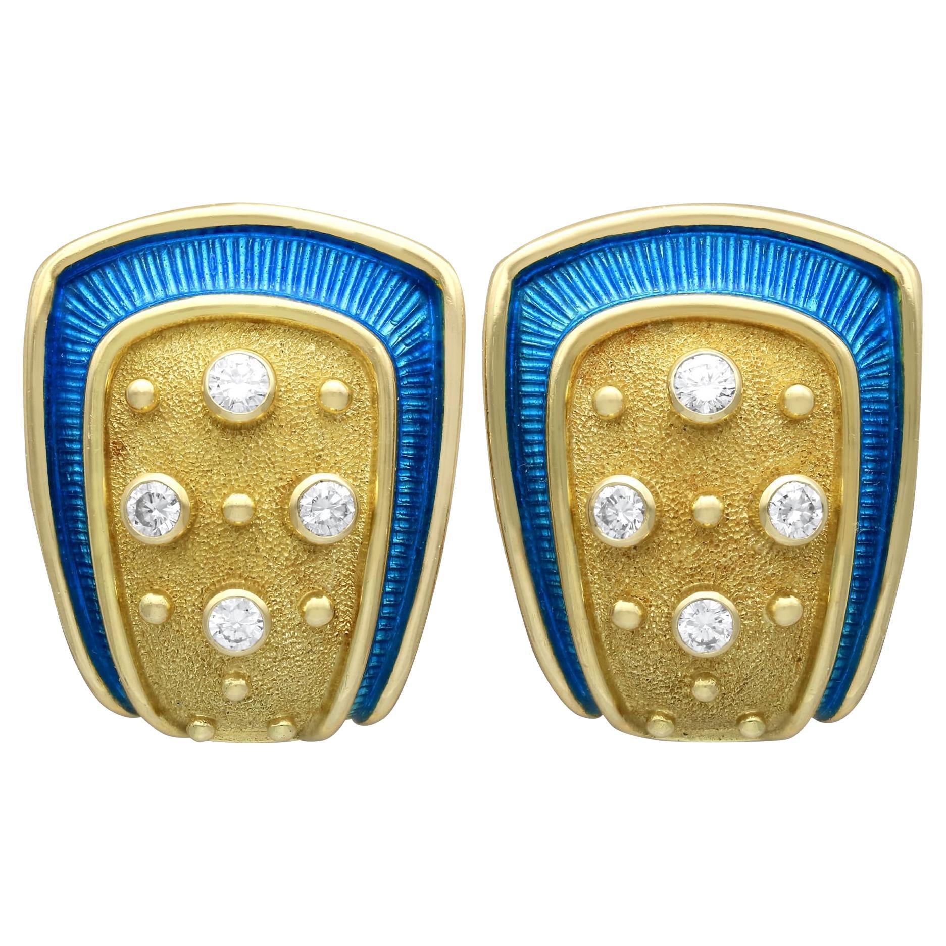 Pendientes de esmalte de los años 90, diamantes de 0,88 quilates y oro amarillo de 18k, de De Vroomen en venta