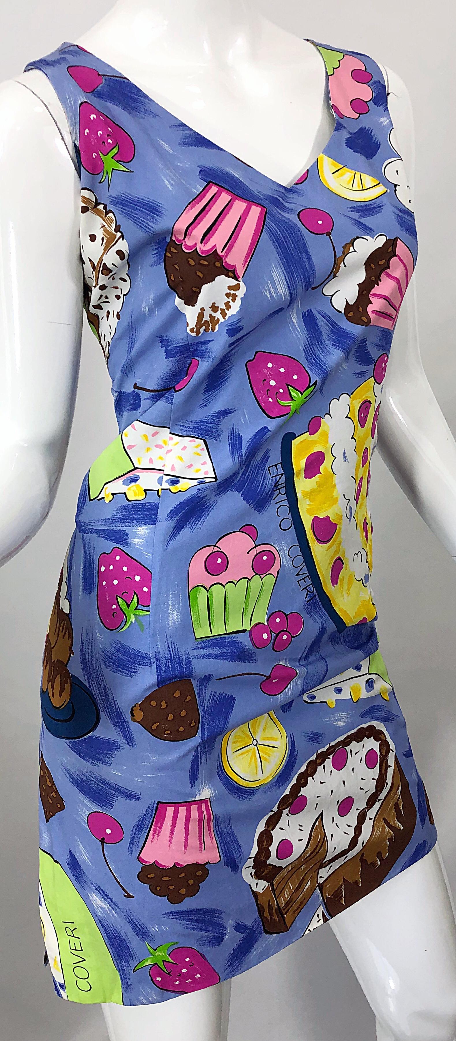 1990s Enrico Coveri Novelty Print Cake and Cupcakes Vintage 90s Cotton Dress 4