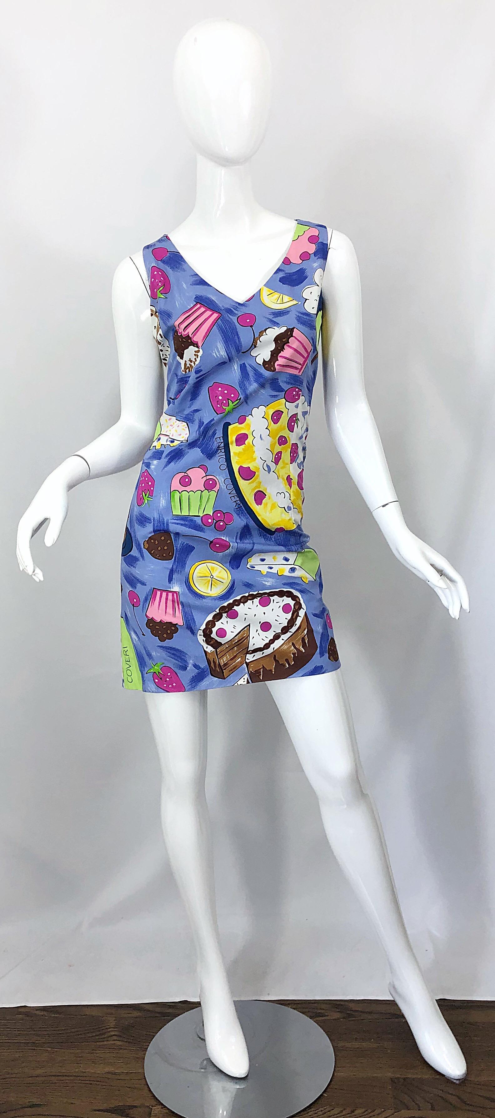 1990s Enrico Coveri Novelty Print Cake and Cupcakes Vintage 90s Cotton Dress 7
