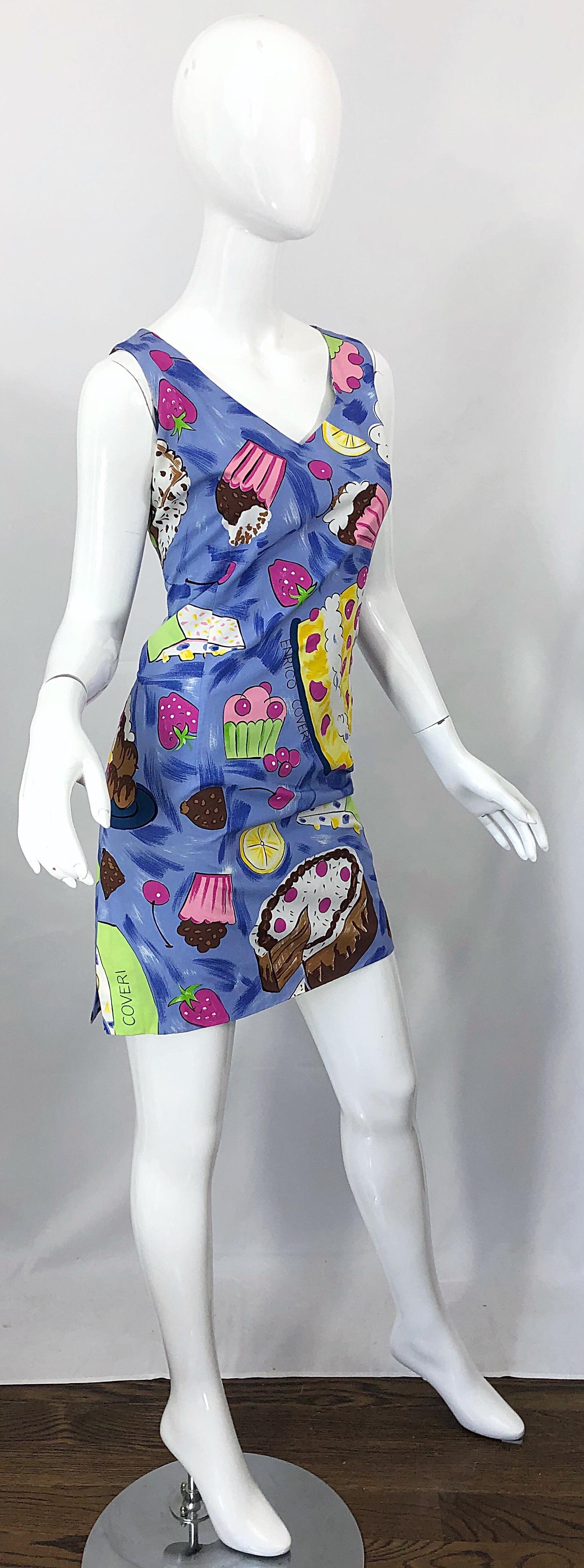1990s Enrico Coveri Novelty Print Cake and Cupcakes Vintage 90s Cotton Dress 2