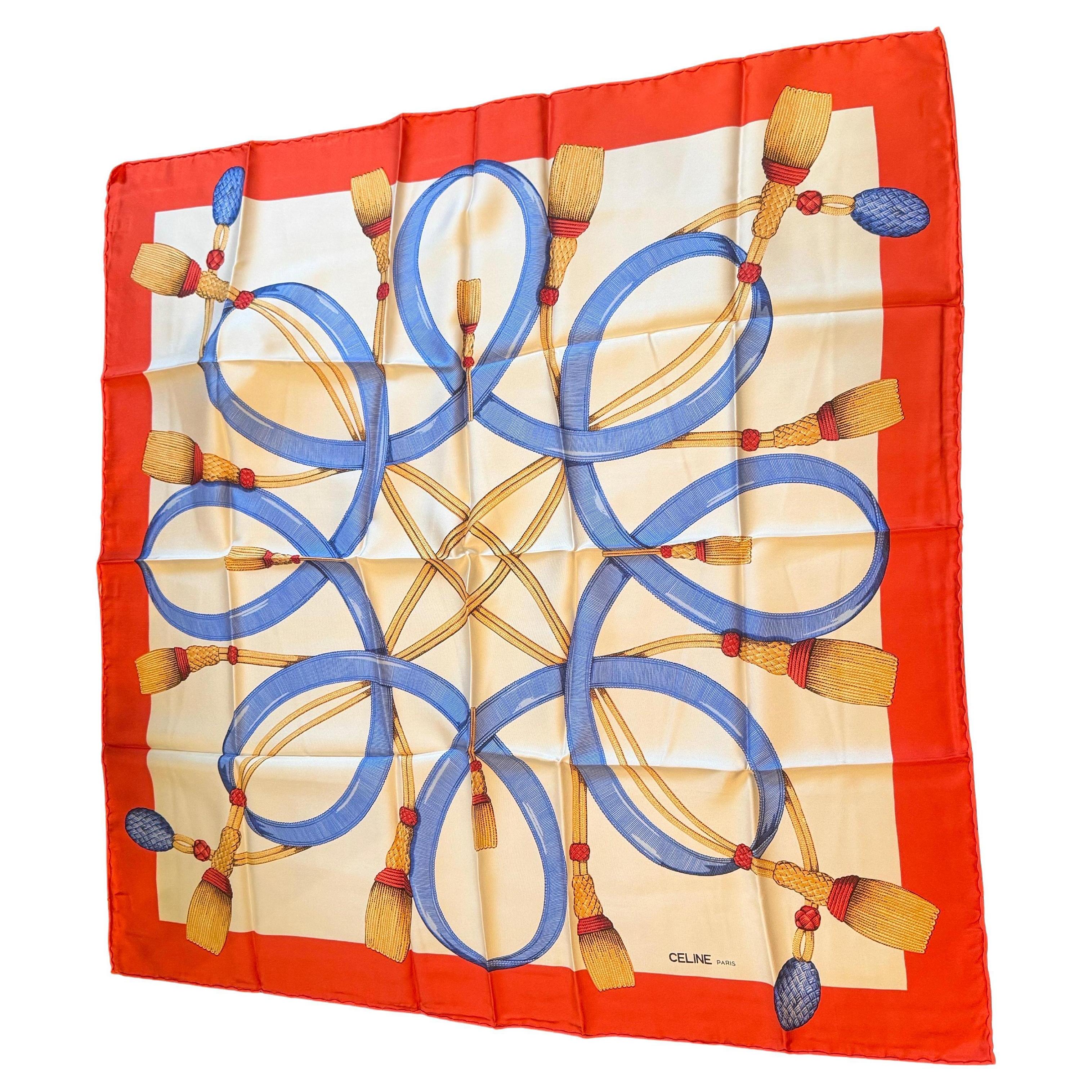 Pre-owned Celine 1990s Equestrian Inspired Silk Scarf By  Paris In Sand