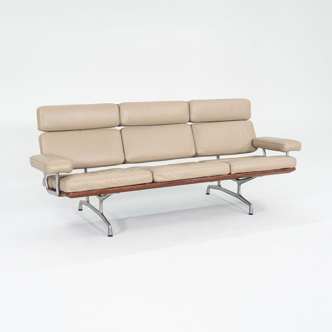 1990s ES 108 3-Seat Sofa by Ray and Charles Eames in Teak w/ Tan Leather For Sale 4