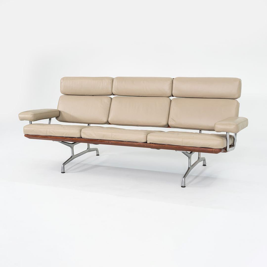 Modern 1990s ES 108 3-Seat Sofa by Ray and Charles Eames in Teak w/ Tan Leather For Sale