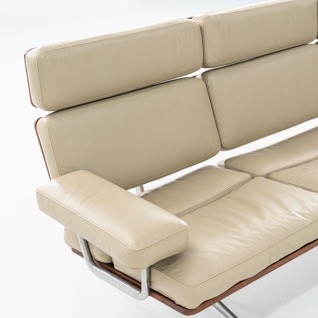 American 1990s ES 108 3-Seat Sofa by Ray and Charles Eames in Teak w/ Tan Leather For Sale