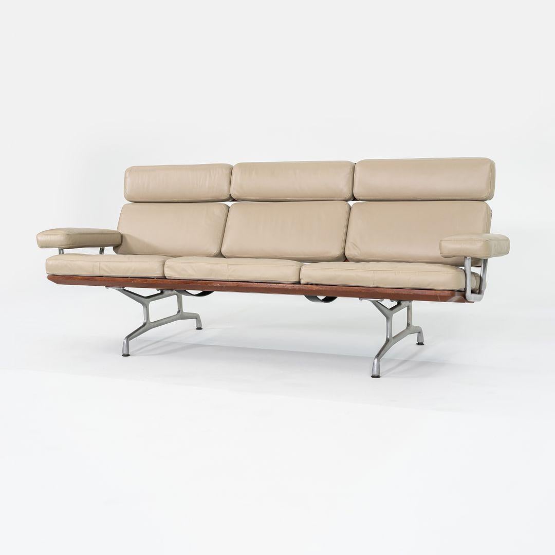 Aluminum 1990s ES 108 3-Seat Sofa by Ray and Charles Eames in Teak w/ Tan Leather For Sale