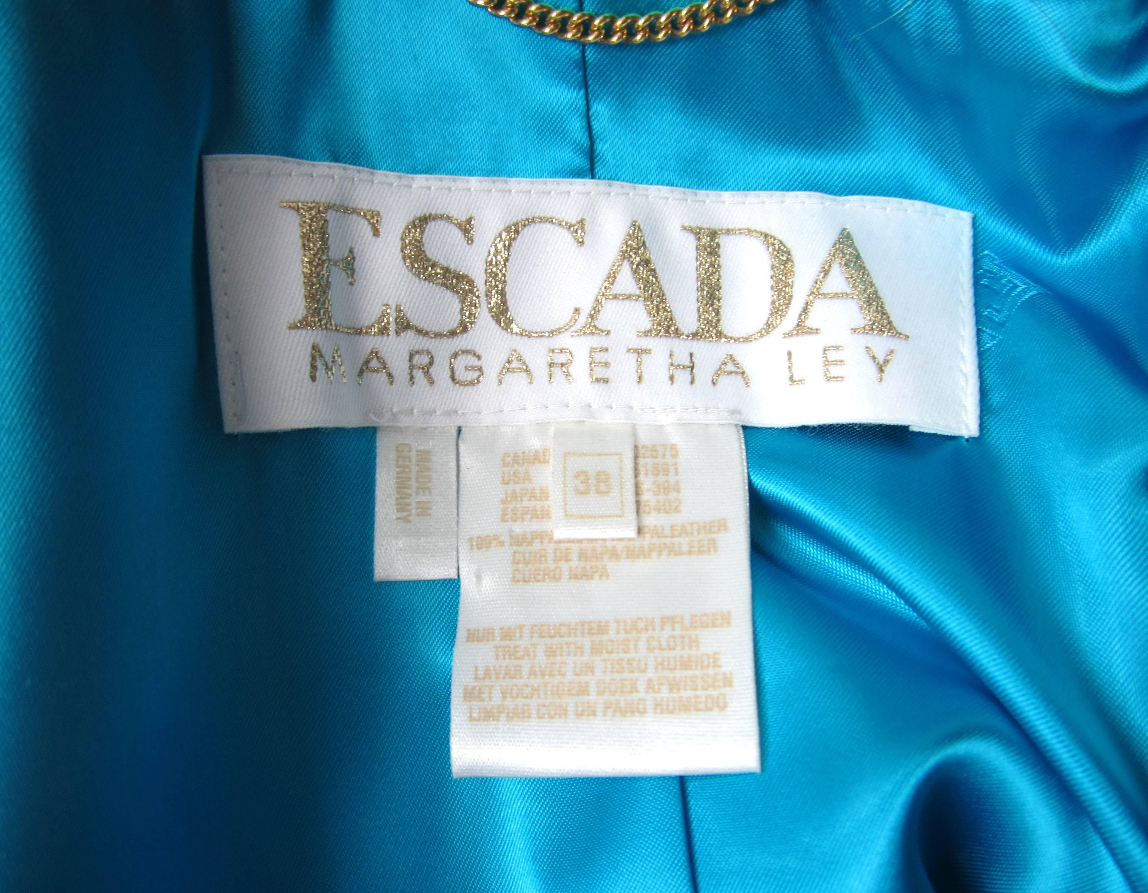 1990's Escada Black & Blue Leather Fitted Jacket For Sale 3
