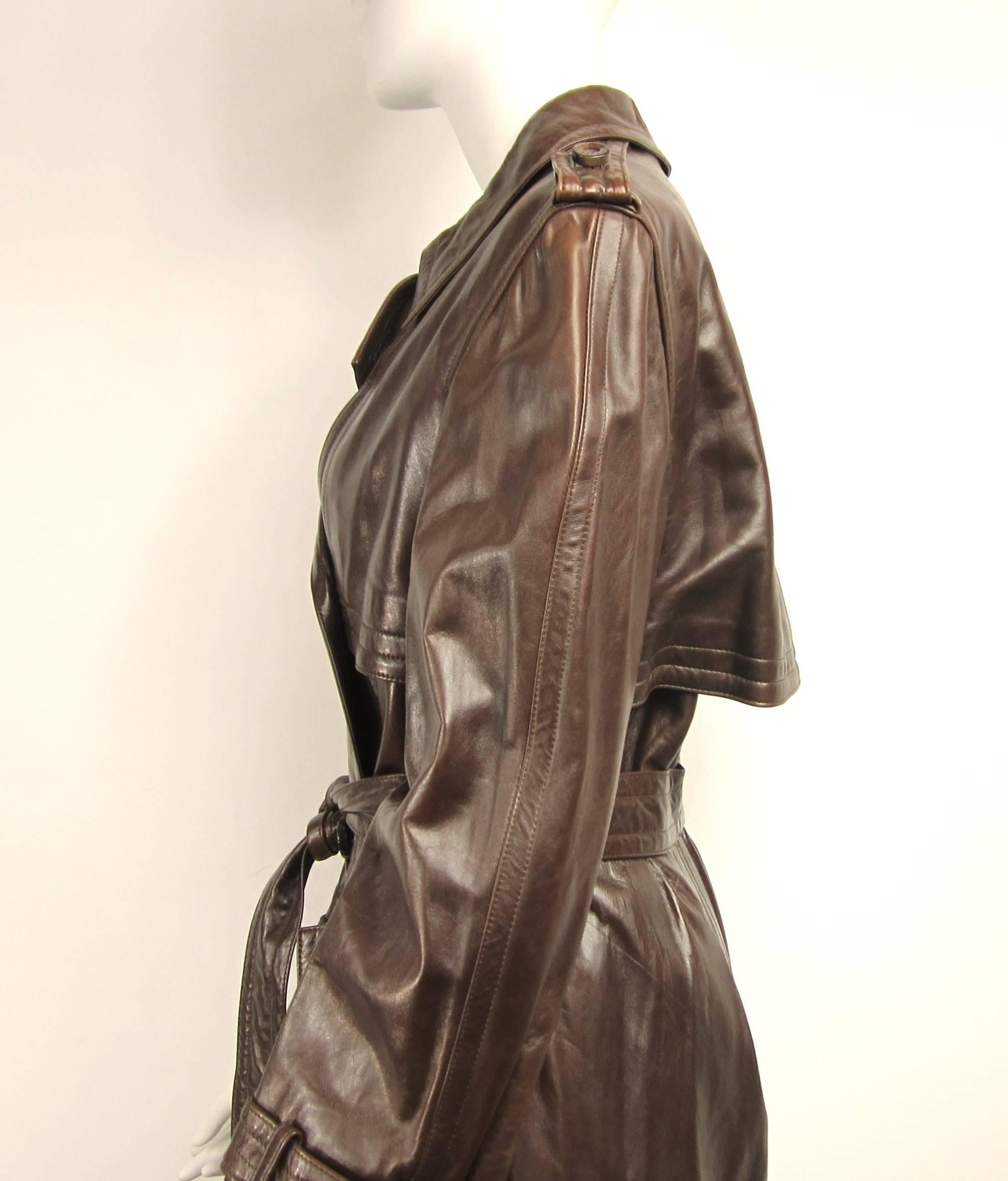 1990's Escada Brown Leather Trench Over Coat New With Tags Size 36  In New Condition In Wallkill, NY