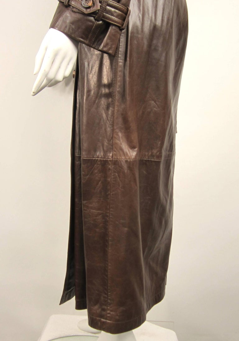 1990's Escada Brown Leather Trench Over Coat New With Tags Size 36 at