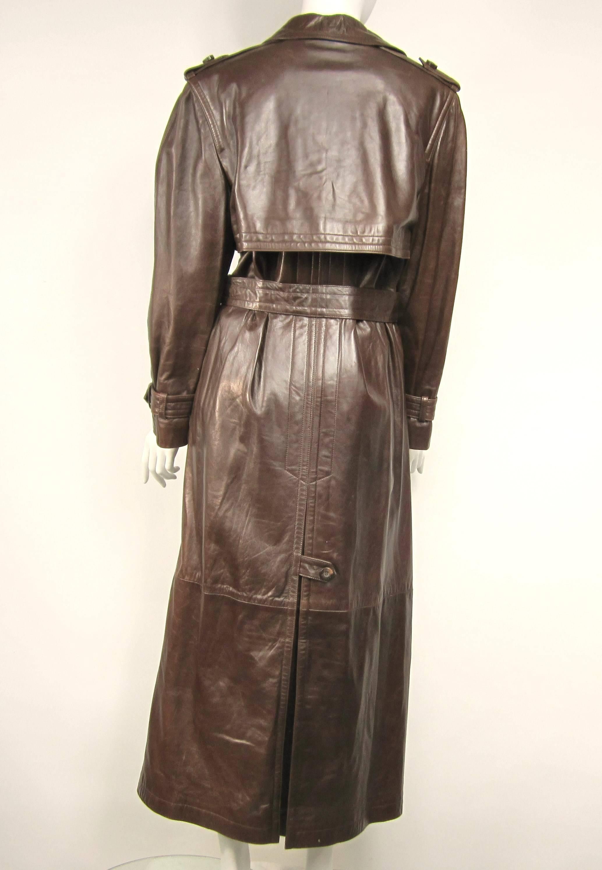 1990's Escada Brown Leather Trench Over Coat New With Tags Size 36  1