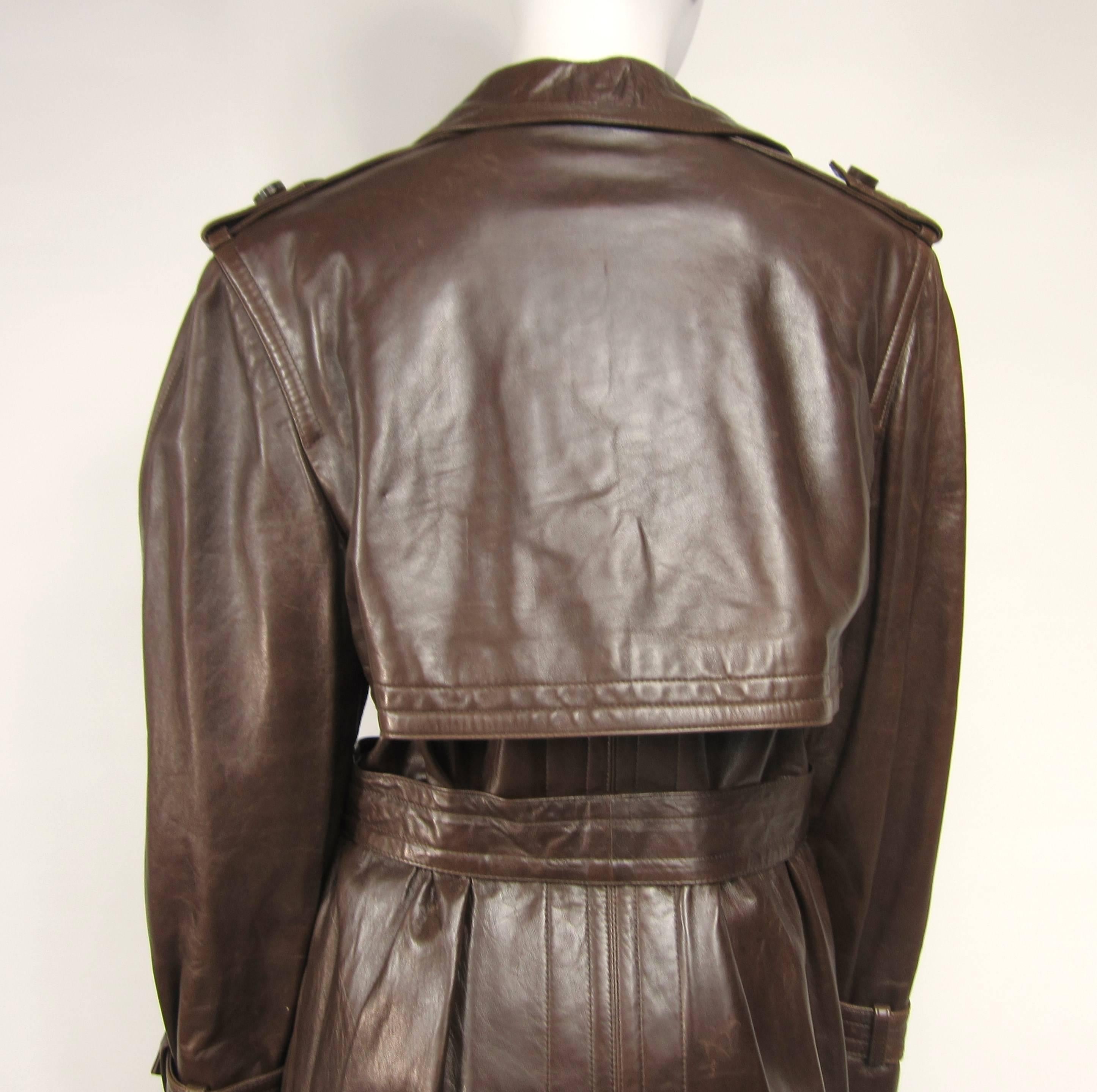 1990's Escada Brown Leather Trench Over Coat New With Tags Size 36  2