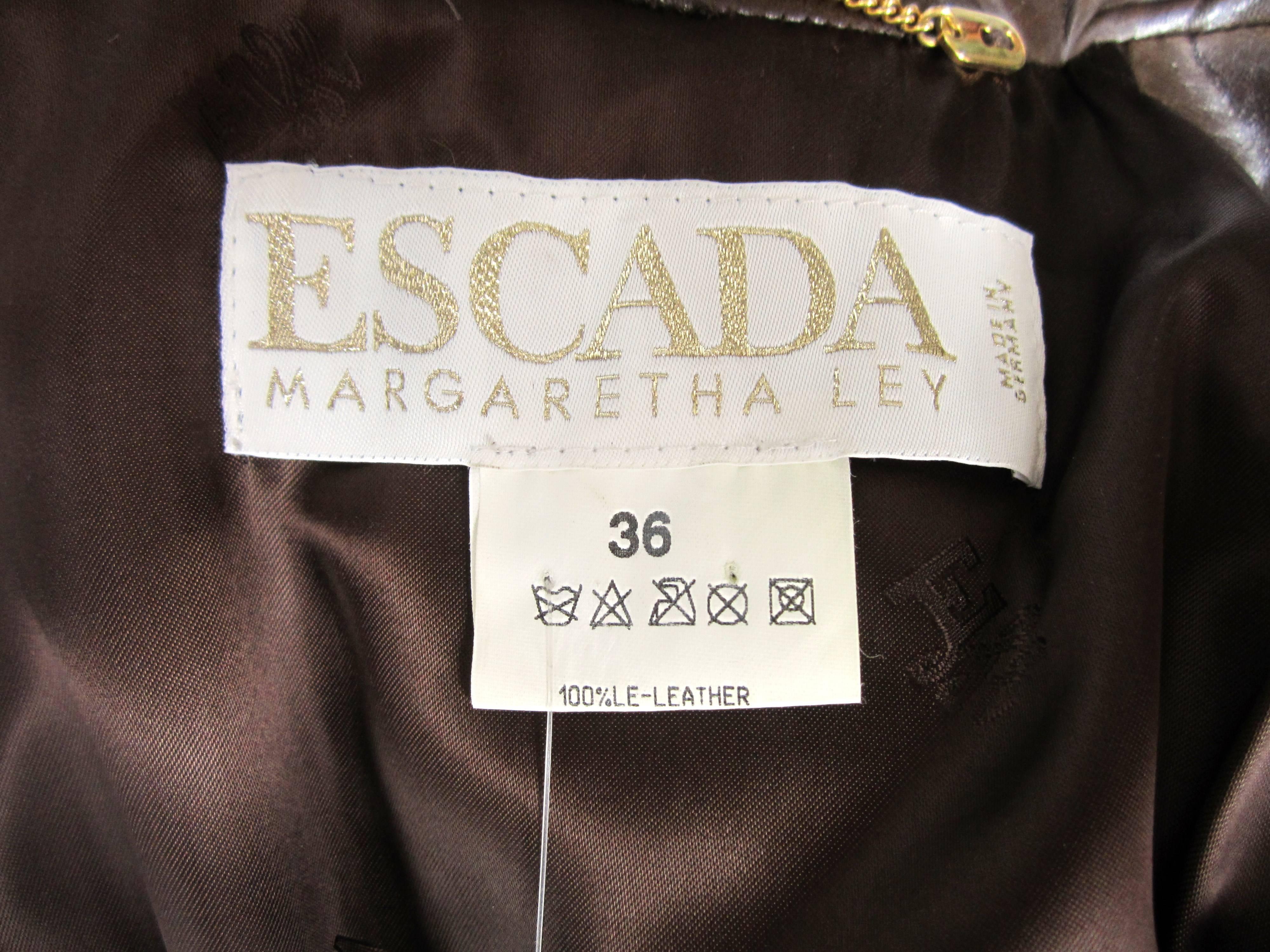1990's Escada Brown Leather Trench Over Coat New With Tags Size 36  3