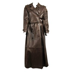 Vintage 1990's Escada Brown Leather Trench Over Coat New With Tags Size 36 