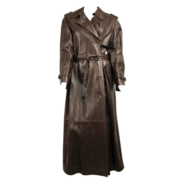 1990's Escada Brown Leather Trench Over Coat New With Tags Size 36 at ...
