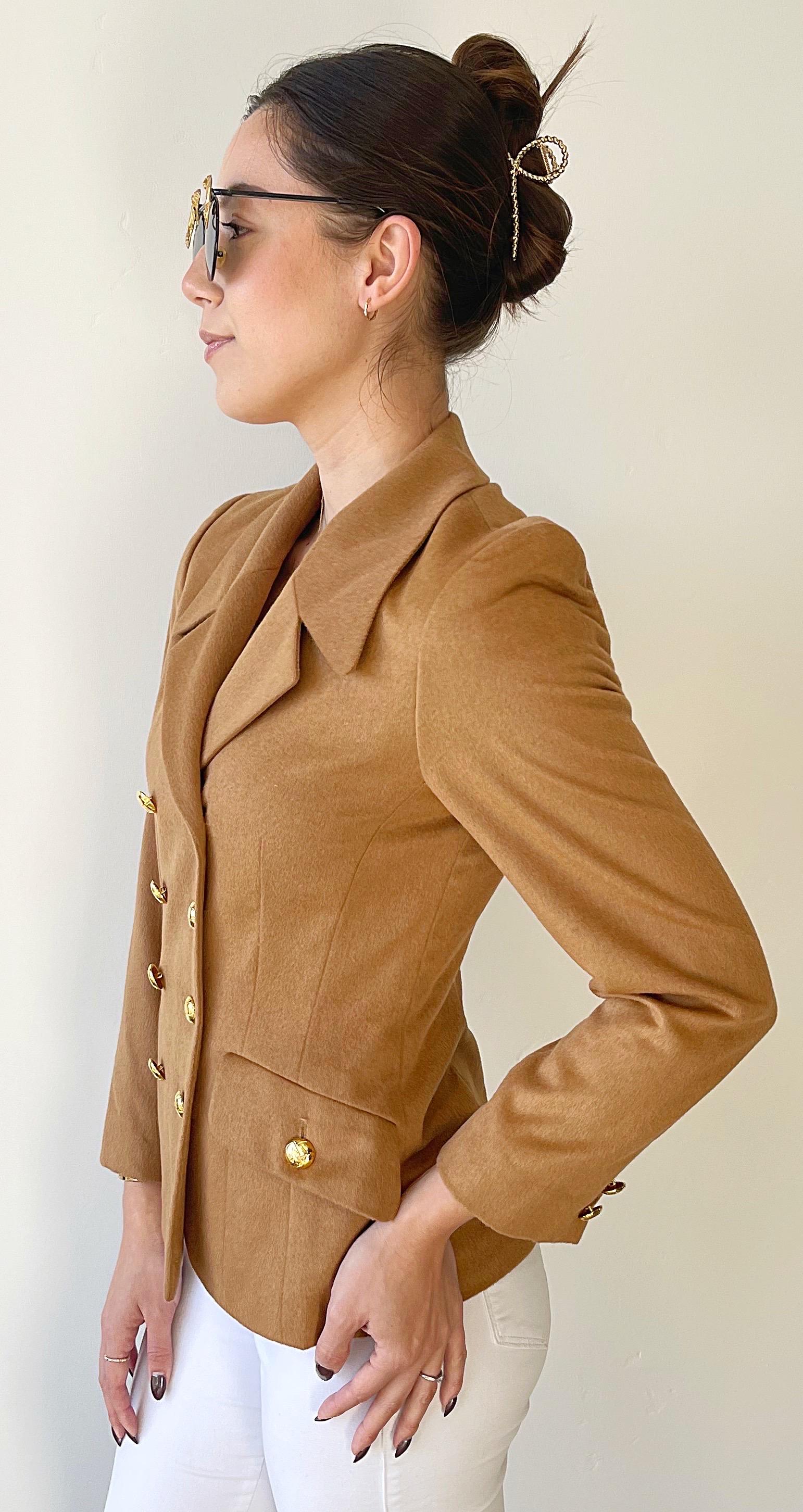 1990s Escada by Margaretha Ley Camel Cashmere Bend Double Breasted 90s Blazer For Sale 5