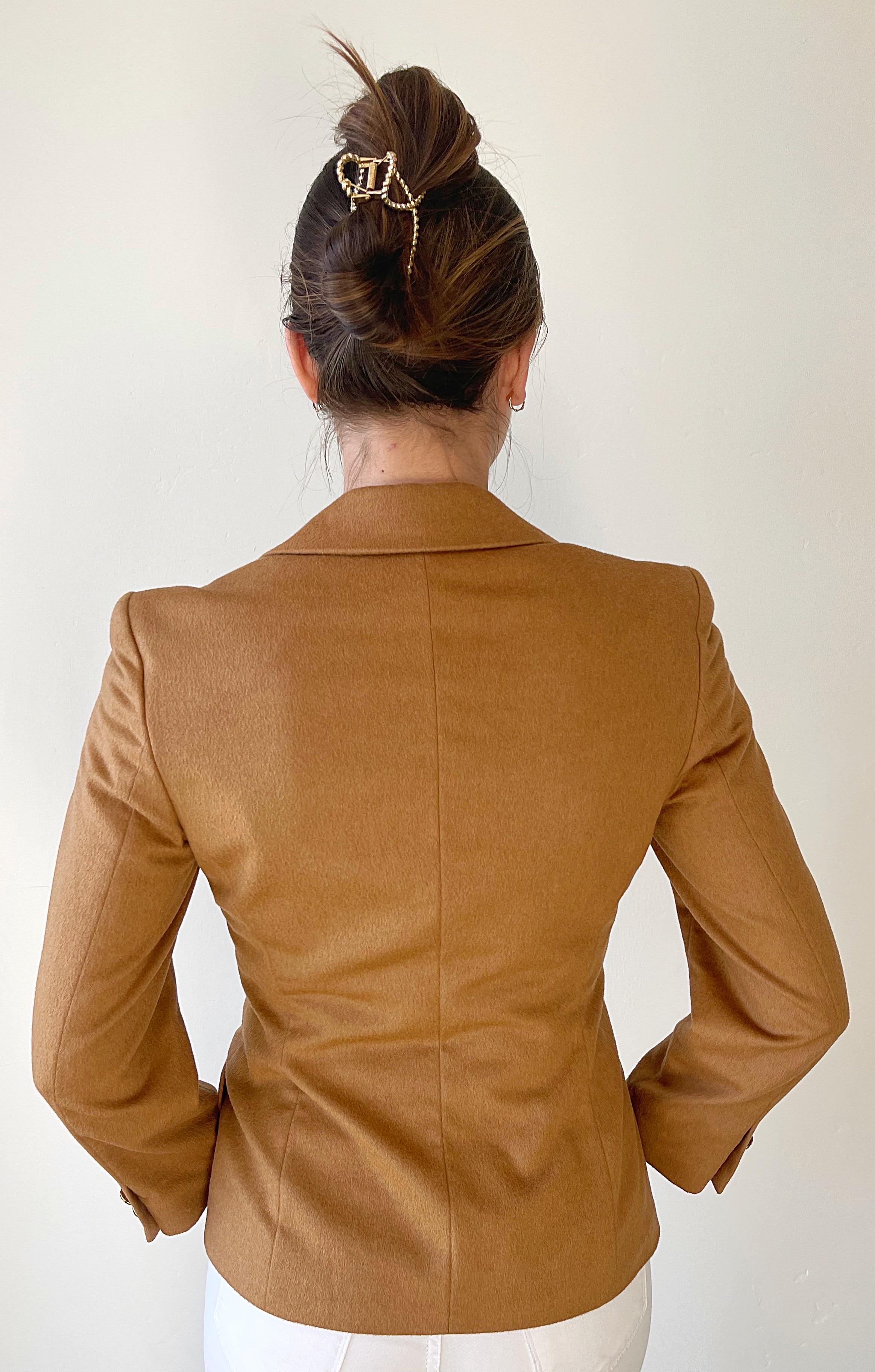 1990s Escada by Margaretha Ley Camel Cashmere Bend Double Breasted 90s Blazer For Sale 6